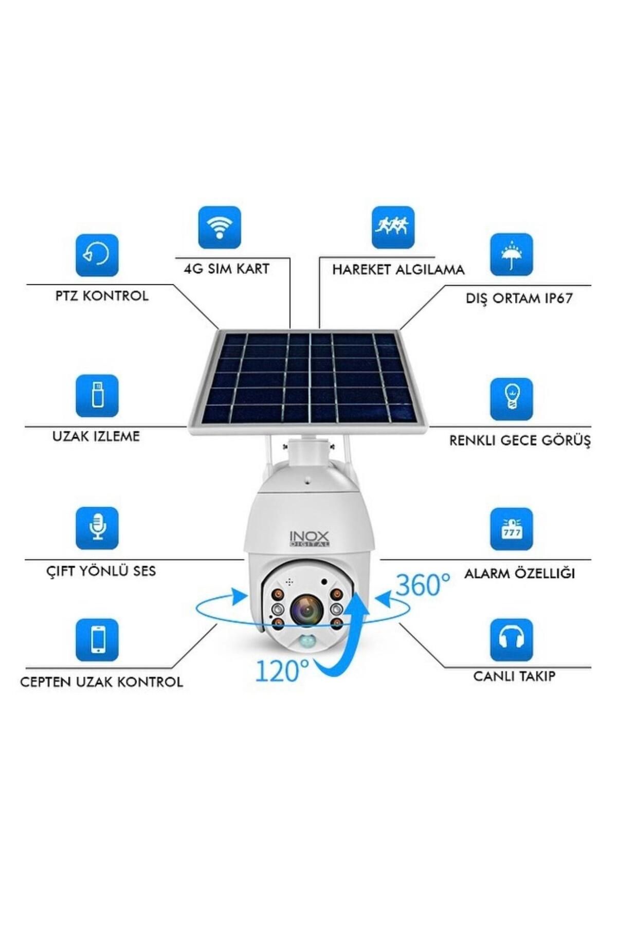 inox 3MP Su Geçirmez 4G SİM KART DESTEKLİ PTZ SOLAR Bulut Kayıt Destekli KAMERA