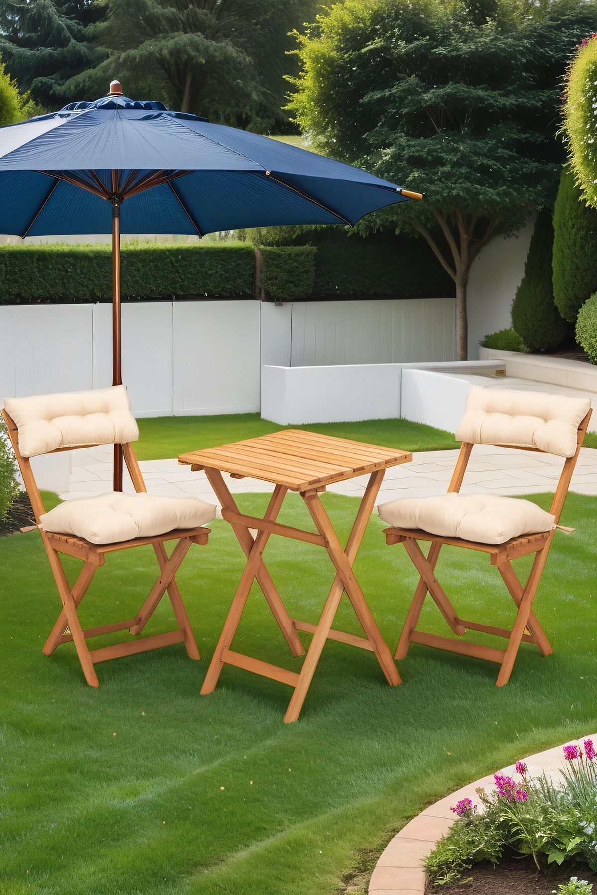 Meya Dekor Sırt Ve Oturak Minderli Balkon Bahçe Mutfak 3'lü Bistro Set Katlanır Masa-sandalye 50x50 Masalı