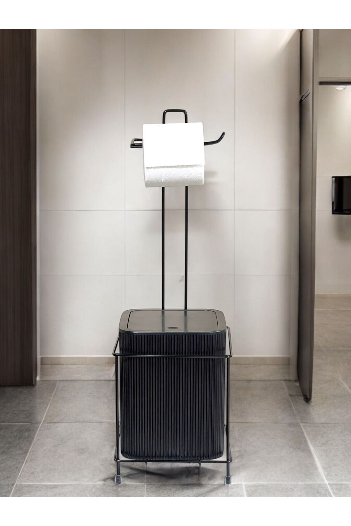 teknotrust Şık Siyah Banyo ve Wc Kağıtlık Çöp Kovası Seti