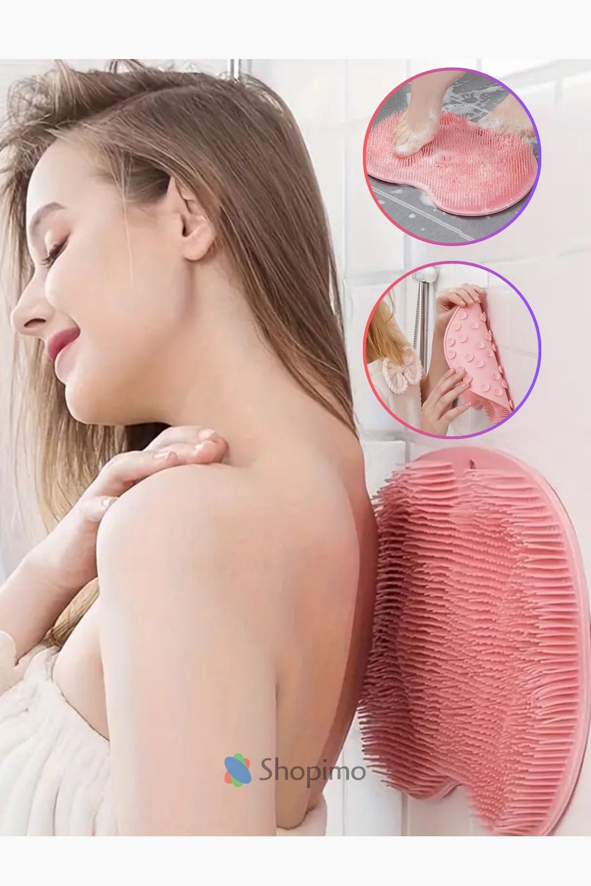 Shopimo Vantuzlu Silikon Banyo Masaj Matı Sırt Kesesi Vücut Yıkama Lifi
