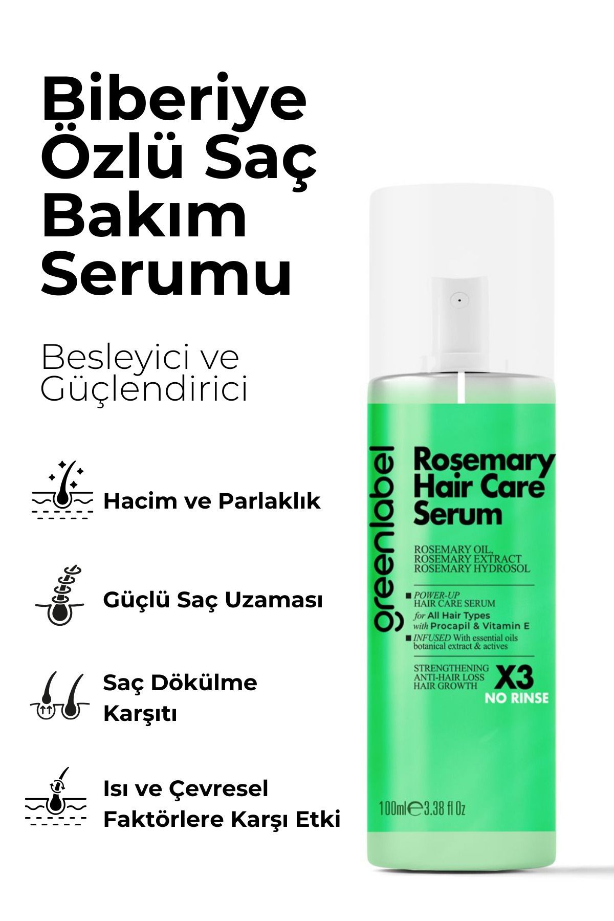 Green Label Biberiye Yaprağı Suyu Ve Özü, Biotin Kafein Ve Prokapil Ile Zenginleştirilen Saç Bakım Serumu 100 ml-3