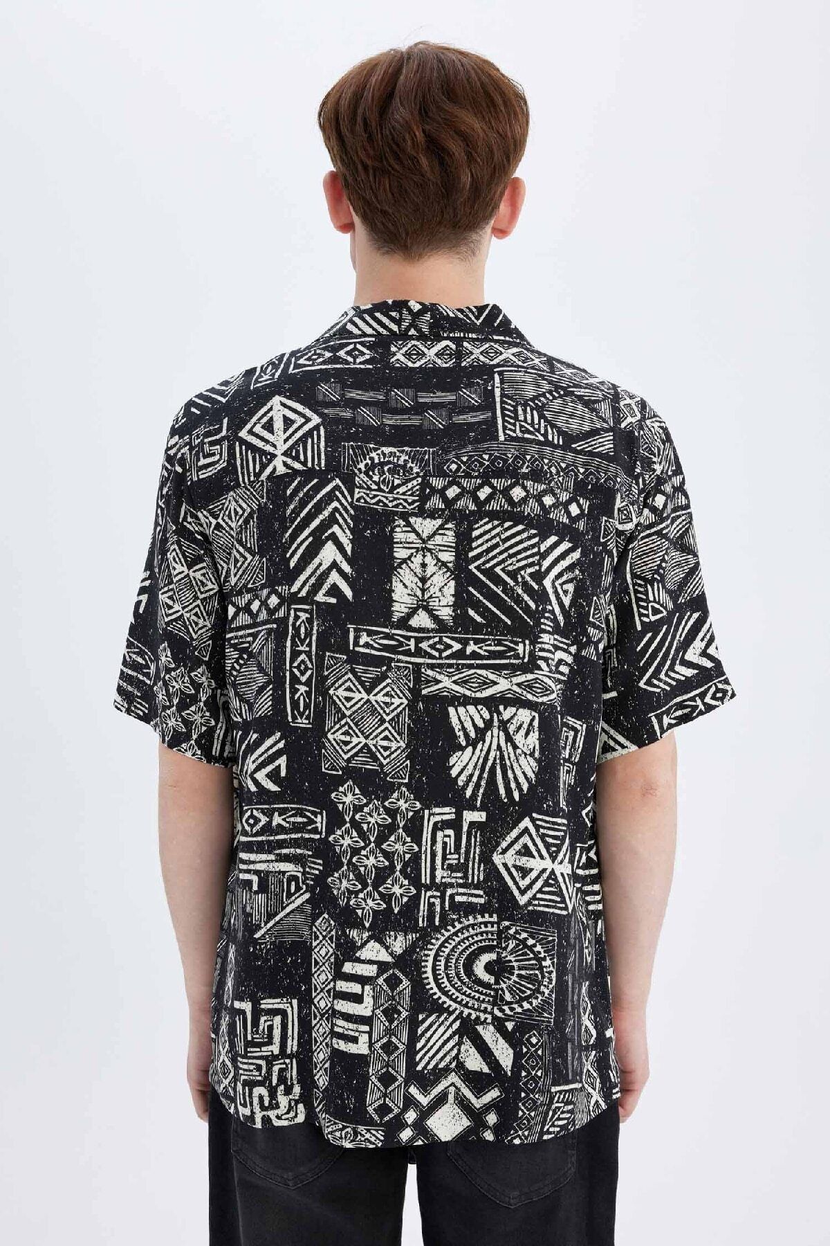 DeFacto-Regular Fit Summer Apache Collar Patterned Viscose Short Sleeve Shirt C7686Ax24Sm 6