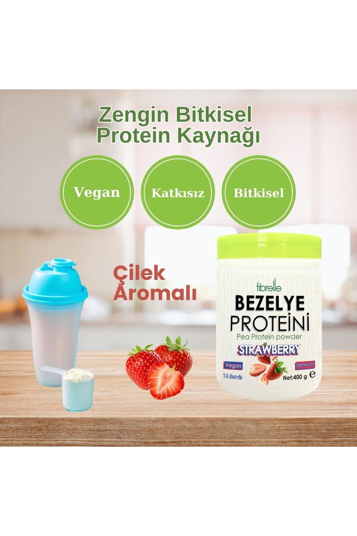 Fibrelle Pea Protein - Strawberry / Bezelye Proteini Çilek Aromalı / Yüksek Protein Oranı-2