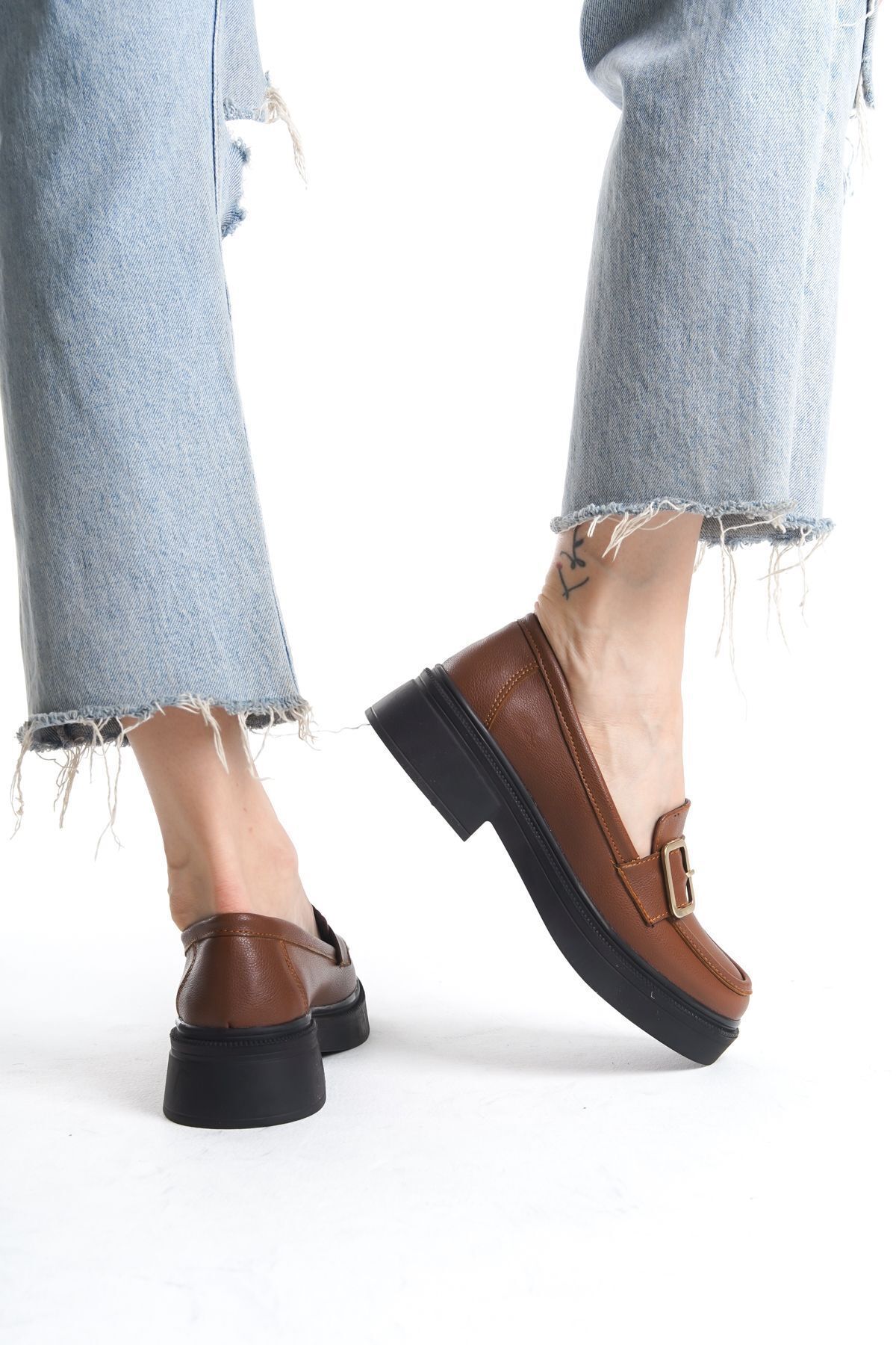 Diardi-Light Brown Women's Loafers - Short Heeled Casual Shoes 7