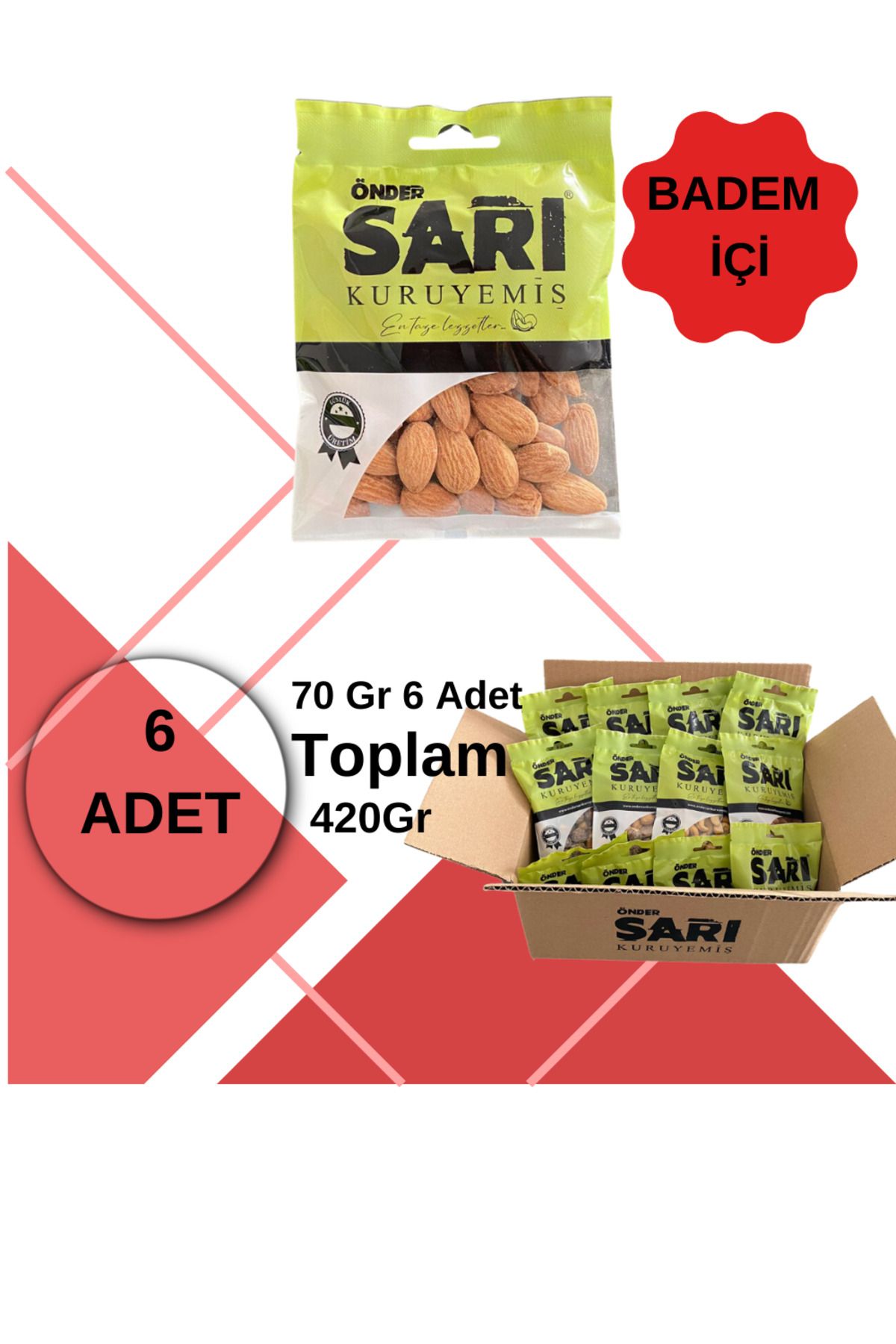 Önder Sarı Kuruyemiş Badem İçi Aç Bitir Paket 70gr X 6 Adet