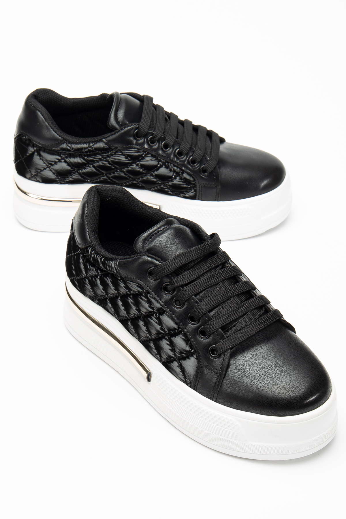Berfu shoes Cilt Beyaz Tabanlı 5 Cm Taban Bağcıklı Spor Ayakkabı görsel 2