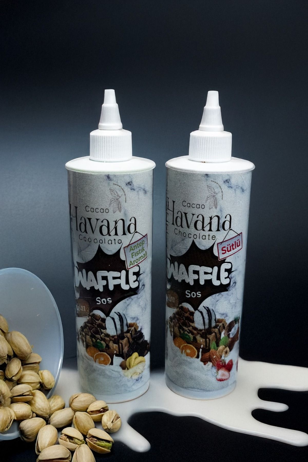 Cacao havana Çikolata Sos Waffle Krep Pankek Sos Sütlü Ve Antep Fıstığı Aromalı 400 gr + 400 gr