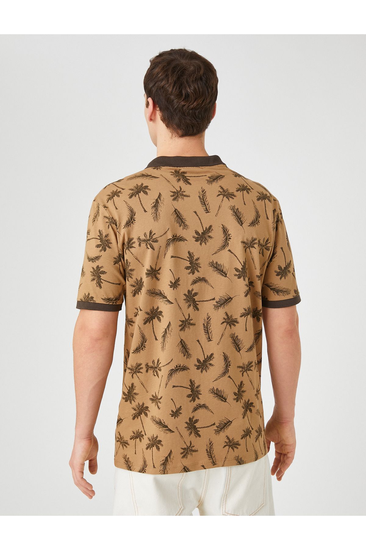 Koton-Polo Neck T-Shirt Palm Tree Printed Short Sleeve Slim Fit 4