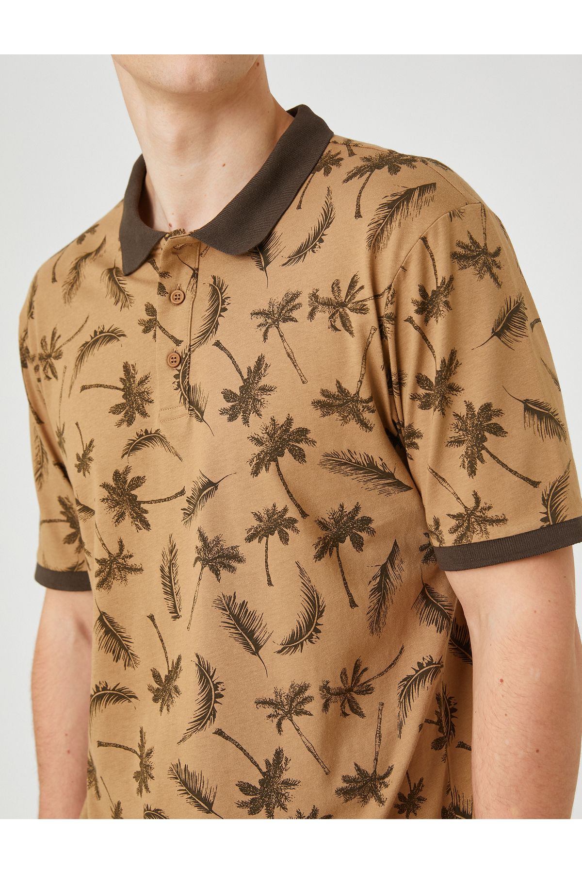 Koton-Polo Neck T-Shirt Palm Tree Printed Short Sleeve Slim Fit 5