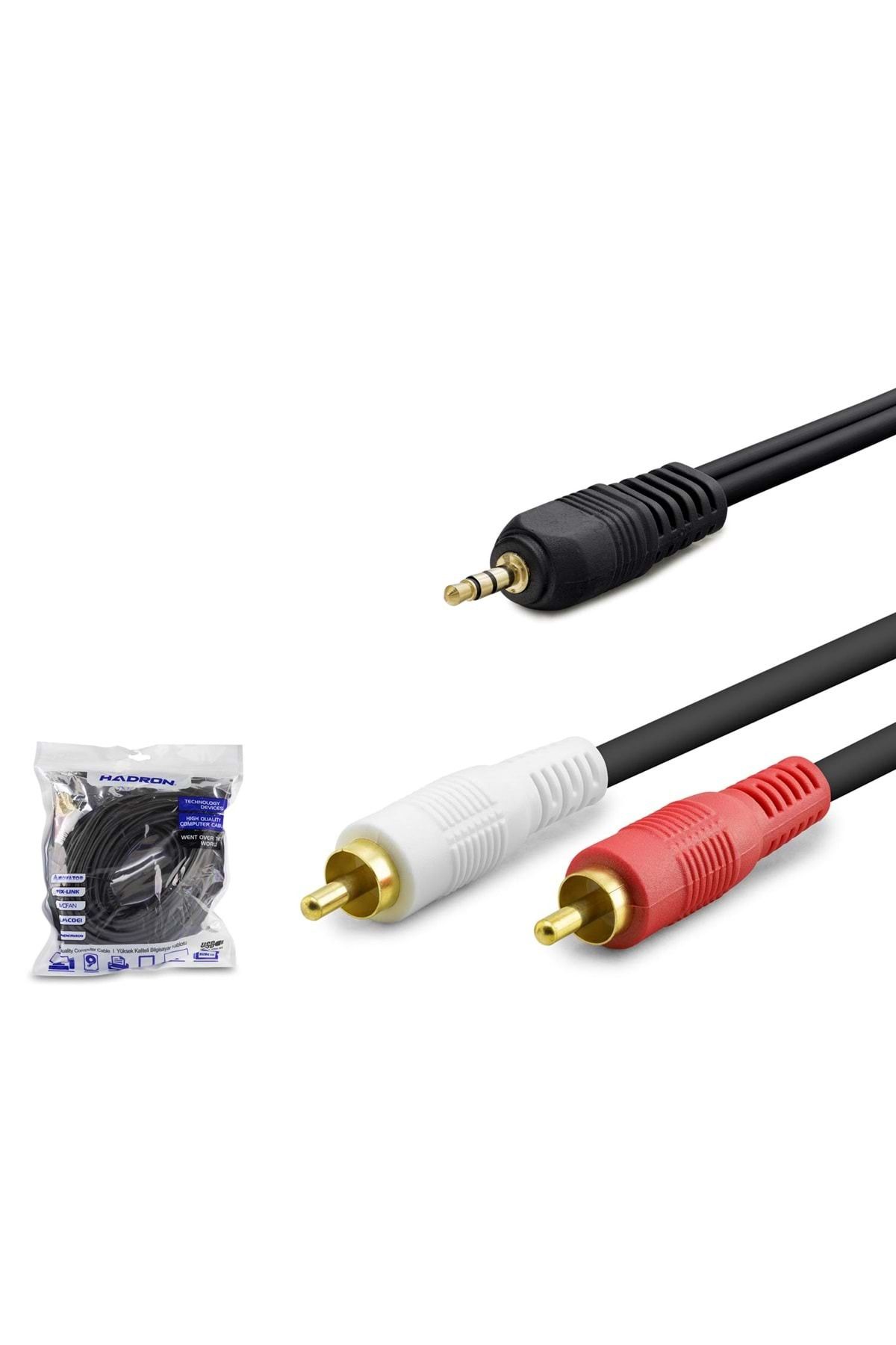 HADRON Hdx1061 Aux3.5 (M) To 2rca (M) Kablo 2lıne Gold 10m Siyah