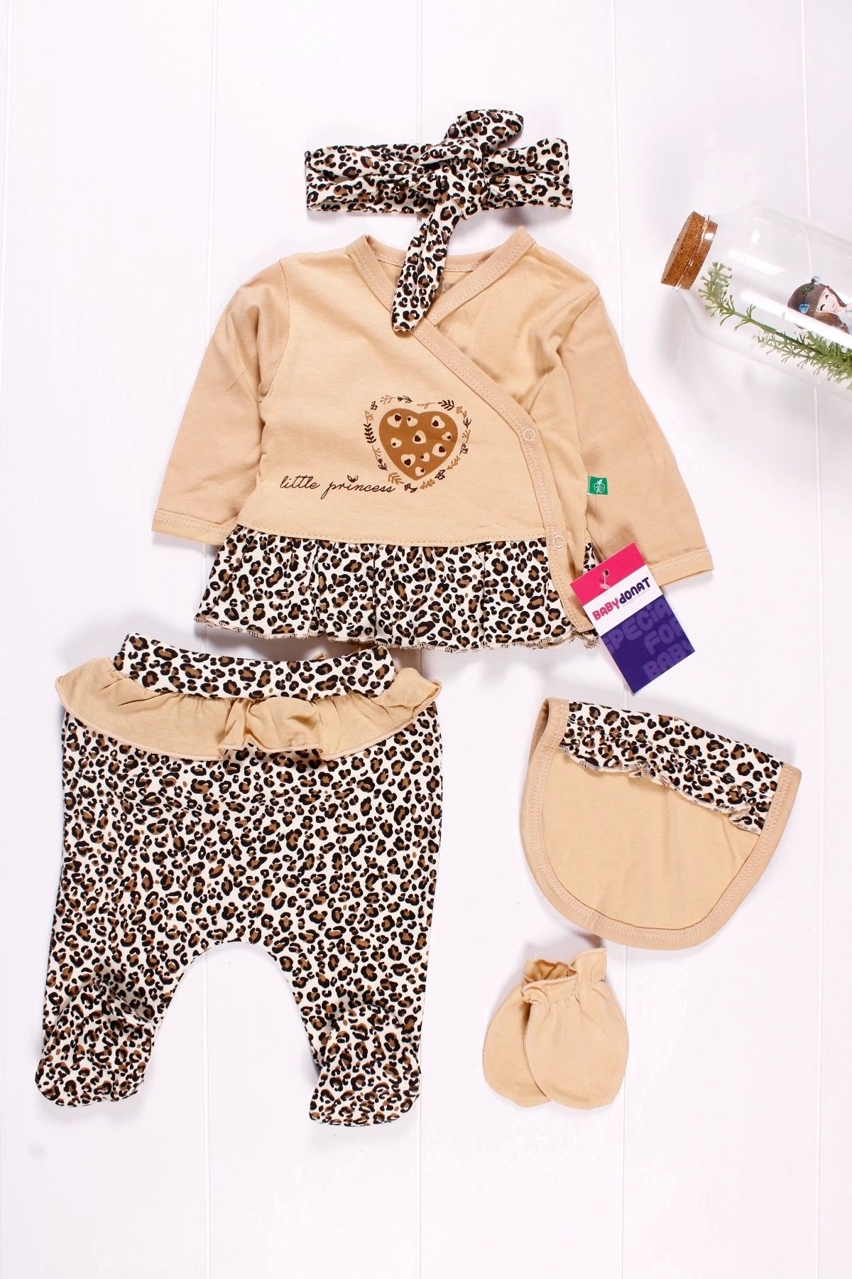 BabyBird Leopar Detaylı 5'li Kız Bebek Hastane Çıkış Seti