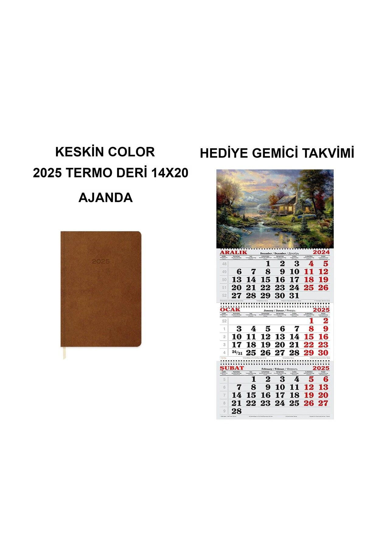 KESKİN COLOR-Sharp 2025-14*20 Daily Thermo Leather Agenda-Brown (Sander Calendar with Gift) 1