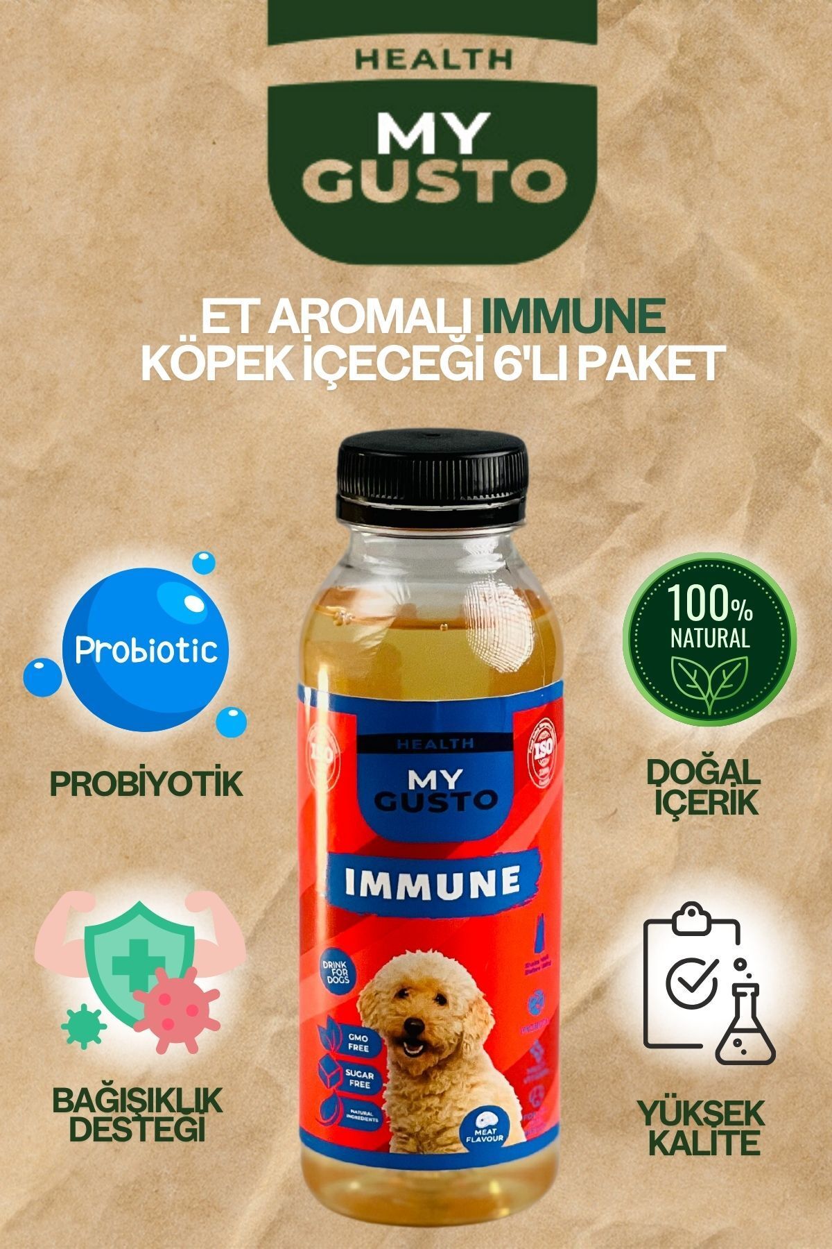 My Gusto Health Et Aromalı Immune Köpek İçeceği 6'lı Paket 300 ml