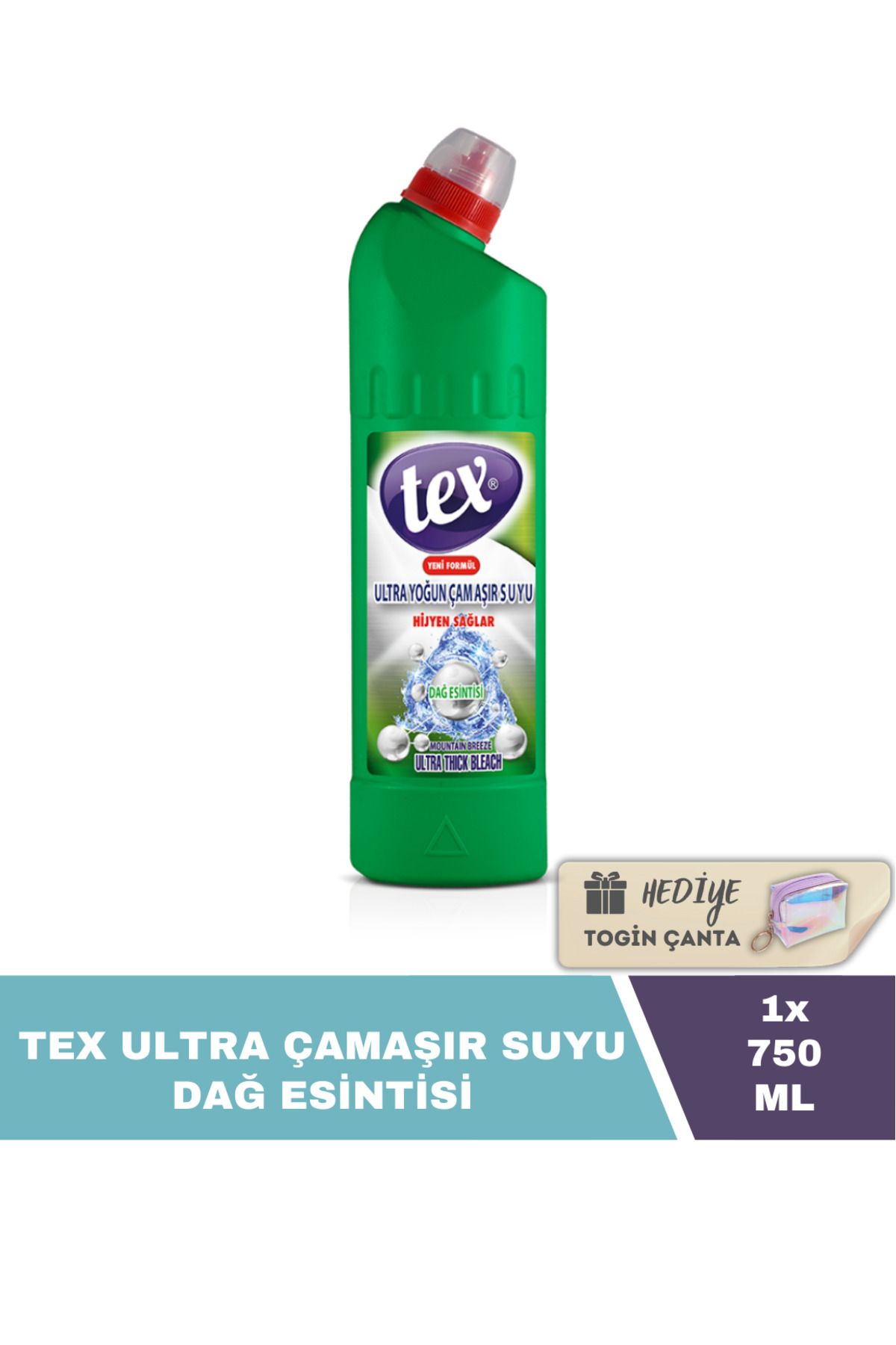 Tex Ultra Çamaşır Suyu Dağ Esintisi 750 ML X1 Adet + Hediye Togin Çanta