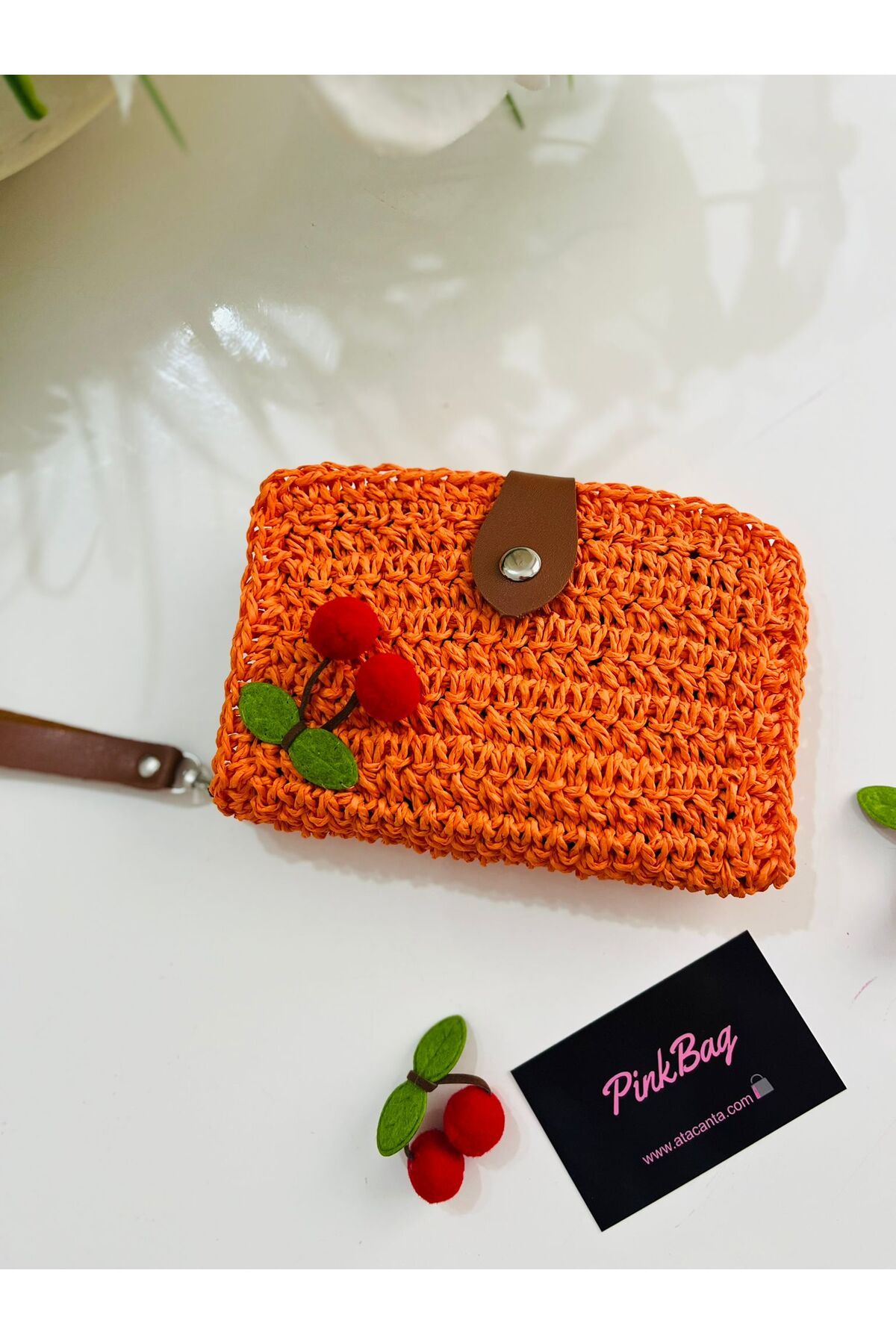 PİNKBAG-Handmade Cherry Orange Wallet 3