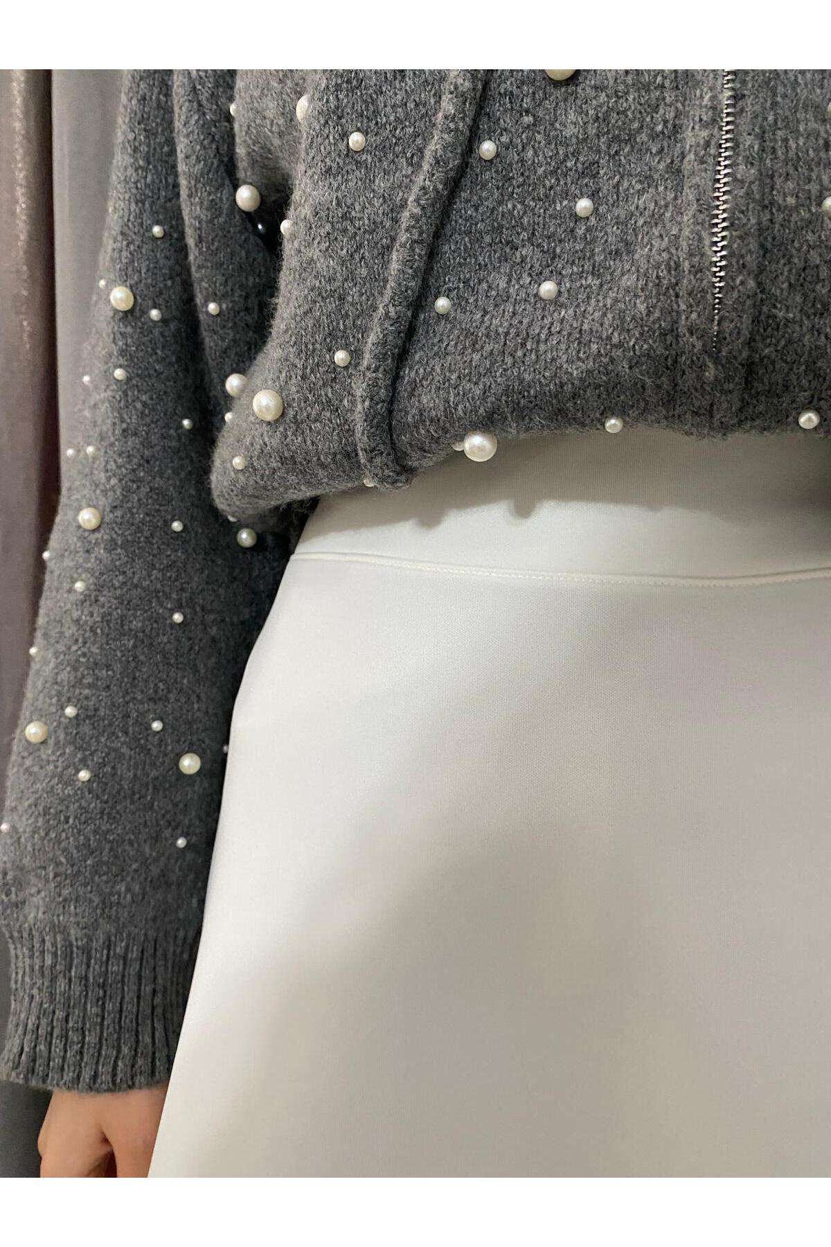 Genel Markalar  Kadın Beyaz Scuba Puf Kumaş Kloş Tesettür Ve Günlük Etek Boy:94-95cm (KEMERİ LASTİKLİDİR) - Görsel 4