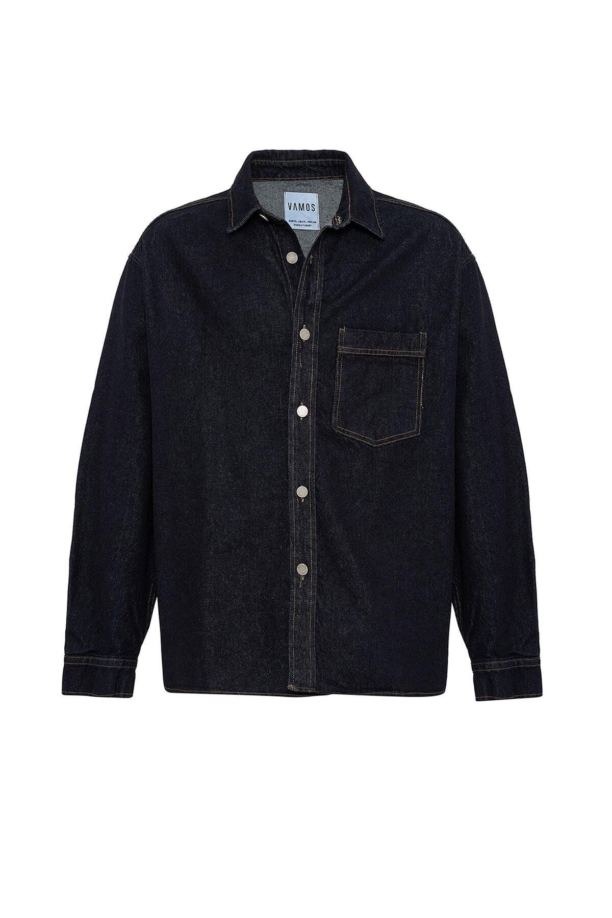 VAMOSCLO-Oversize Denim Jacket with Pocket Detail Dark Blue 7