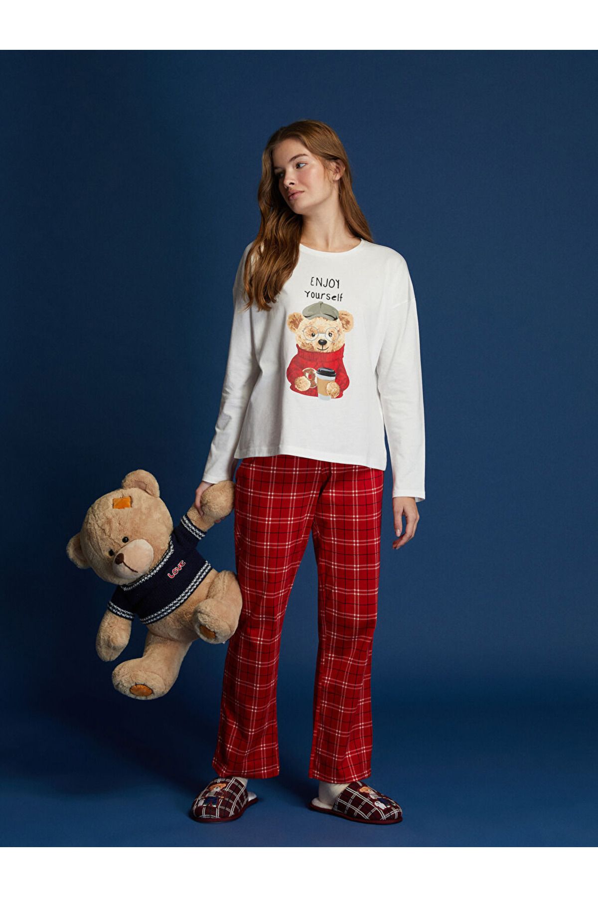 LC Waikiki-Teddy Bear Teddy Printed Couple,Lover Combination Pajamas Set (Women and Men Make Separate Order) 2