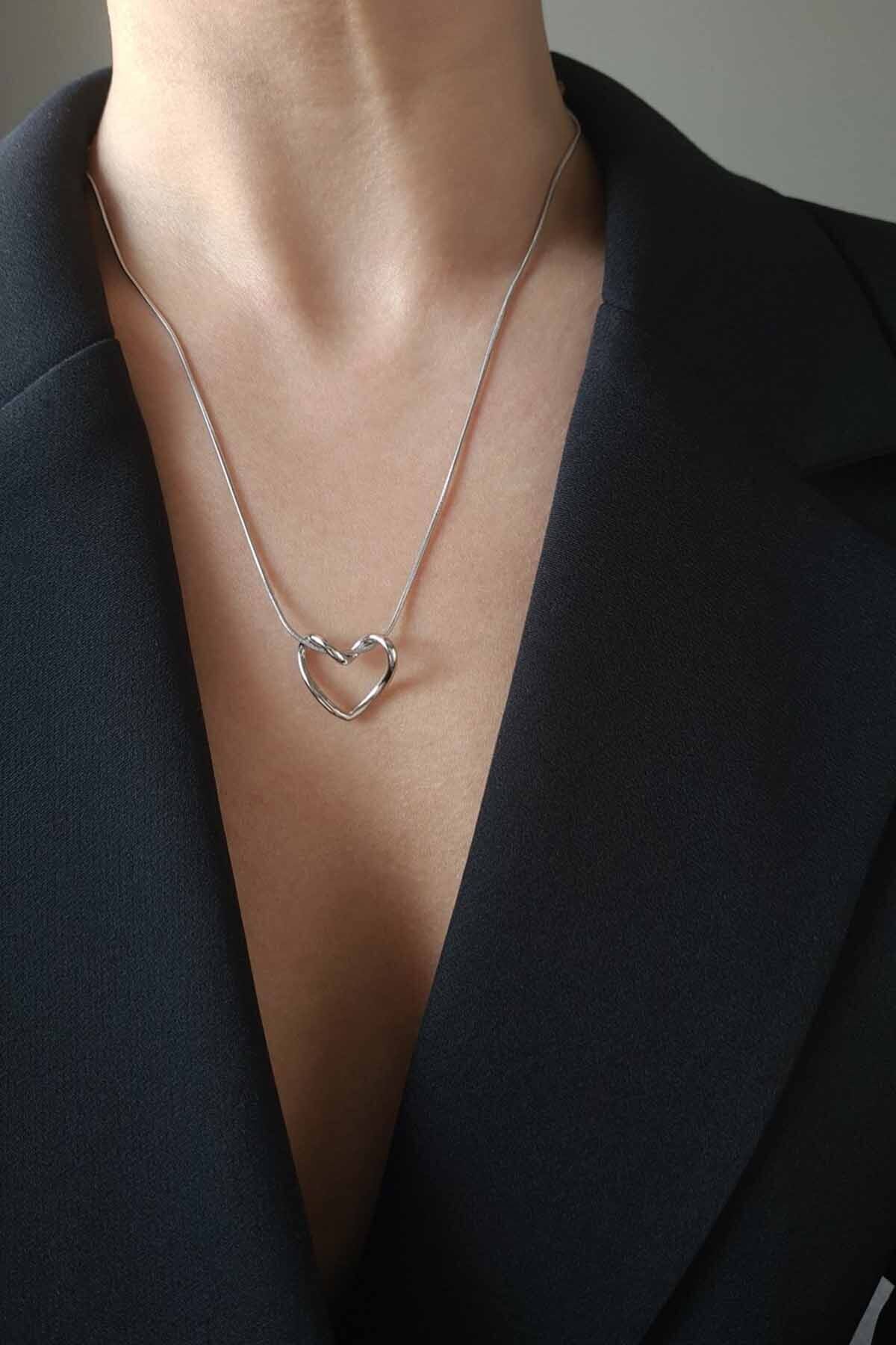 TREND COLLECTİON-Women's Stainless Steel Silver Italian Chain Knot Heart Necklace (Lovery Necklace) 2