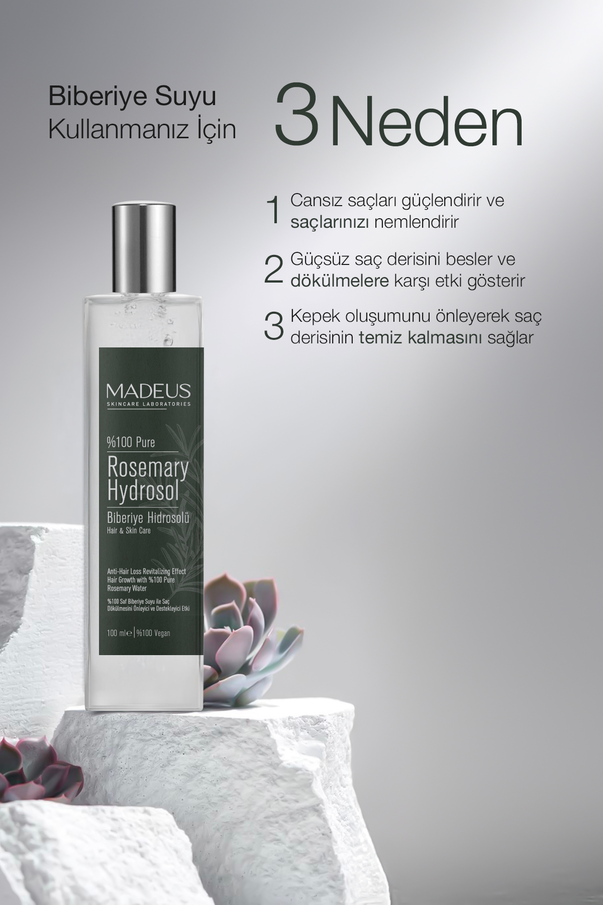 Keratin İçerikli %100 Saf Biberiye Suyu Dökülme Karşıtı ve Hızlı Saç Uzama Etkili Saç Toniği 100 ML — 012 — تصویر 3 از 5