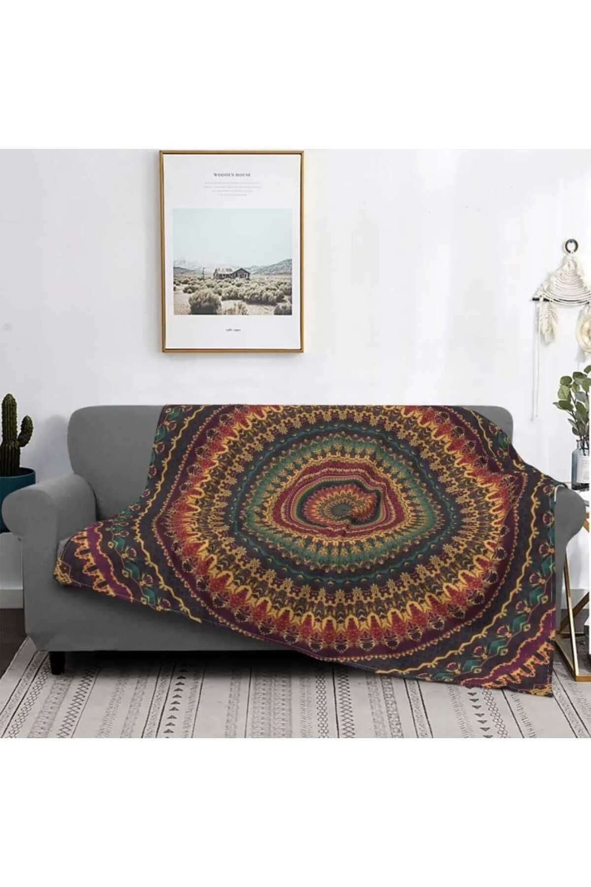 Elmas Dizayn-150X220 cm Tv Sofa Bedspread - Antibacterial Hypoallergenic, Landscape and Tree Pattern Snow 4