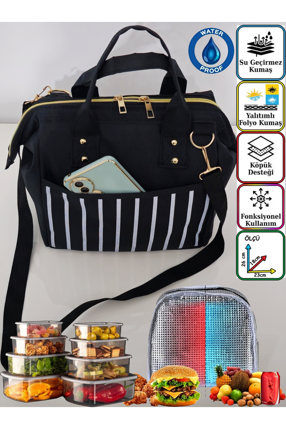 USF Anne Bebek Askılı Taşıma Çantası Isı yalıtımlı Termal Termoslu Yemek, Mama, Beslenme, Gıda Çantası fotoğrafı 6 (önizleme)