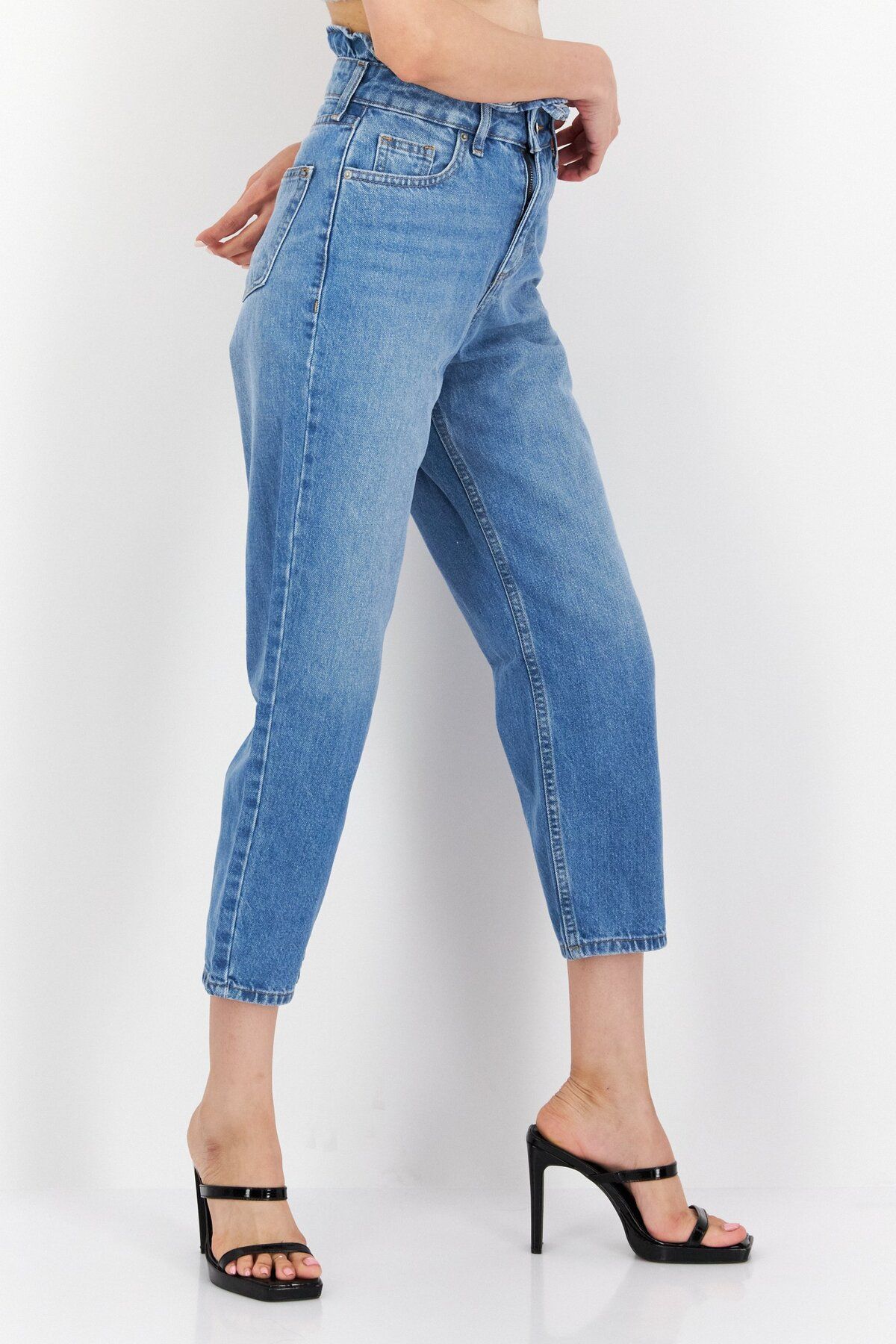 Miss Selfridge-Women Petite Super High Waist Washed Non-Stretchable Denim, Blue 4