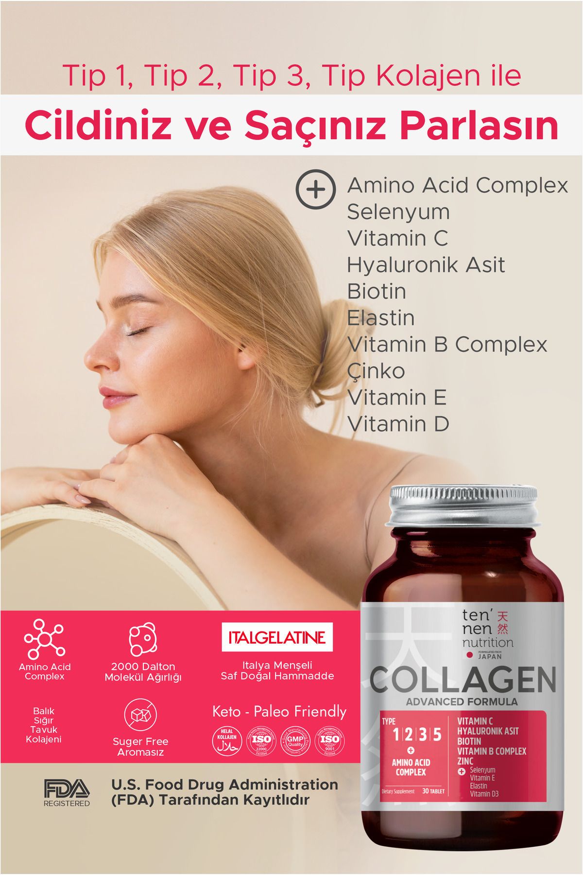 Tennen Nutrition-4 Types of Collagen with Vitamin C and Zinc - Type 1, Type 2, Type 3, Type 5, Coenzyme Q10, Selenium, B12 2