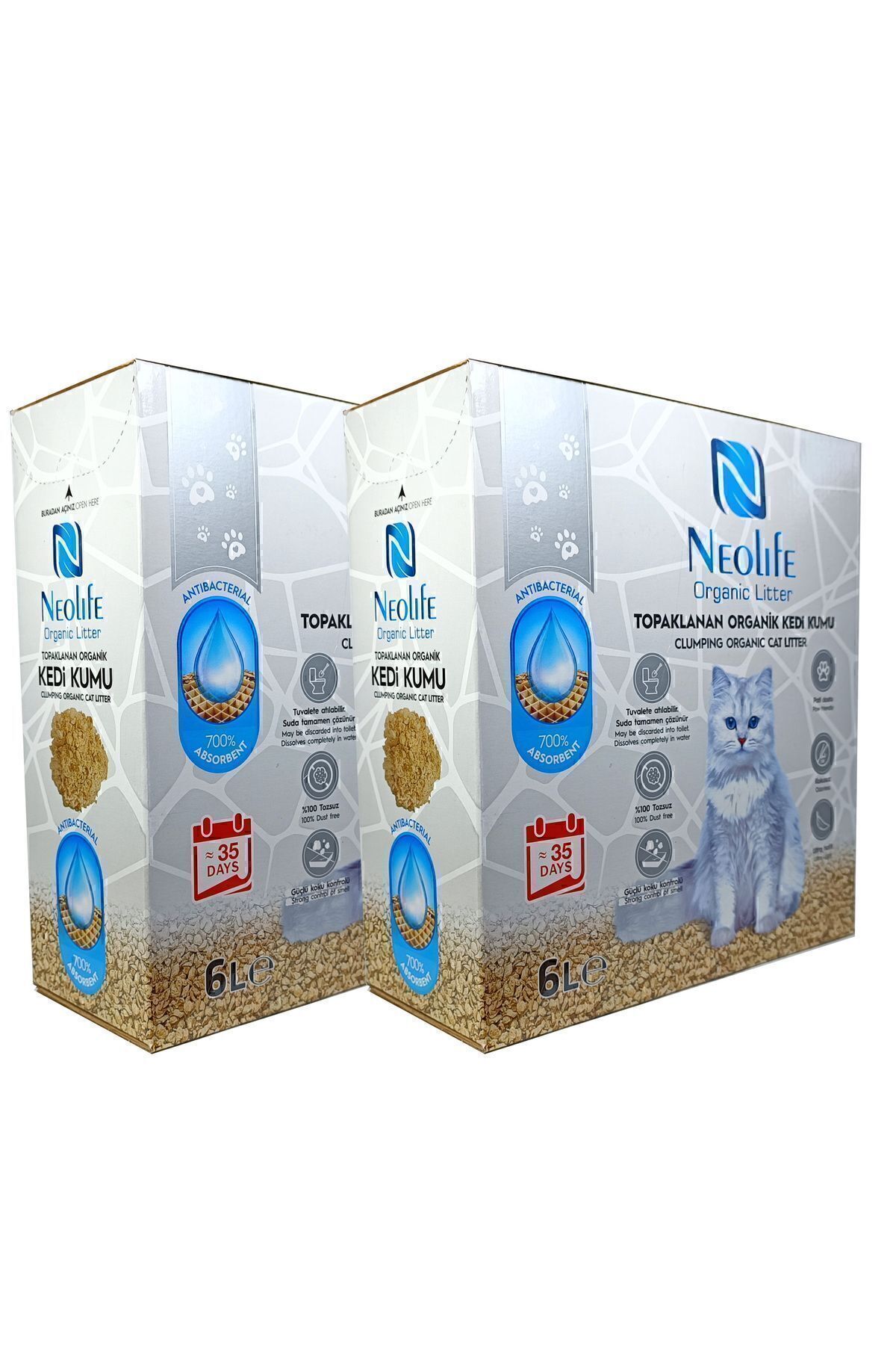 Elioure (2X6 LT) Süper Topaklanan Organik Kedi Kumu Tozsuz,kokusuz,tuvalete Atılabilir