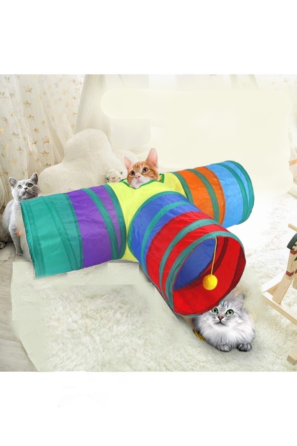 Elioure T Şeklinde Kedi Tüneli Katlanır Gökkuşağı T Şeklinde Kedi Köpek Oyun Tüneli Evcil Hayvan Oyun Tüneli