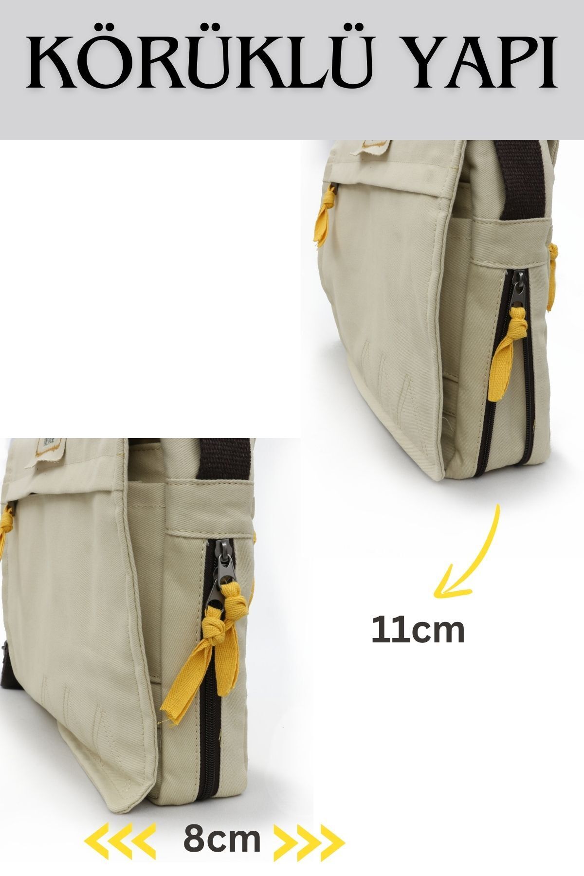 Cappadocia Vintage  4009 Ephesus Salaş Omuz Postacı Bej Krem 15.6 inç Laptop Okul Seyahat Günlük Vintage Pamuk Çanta - Görsel 5