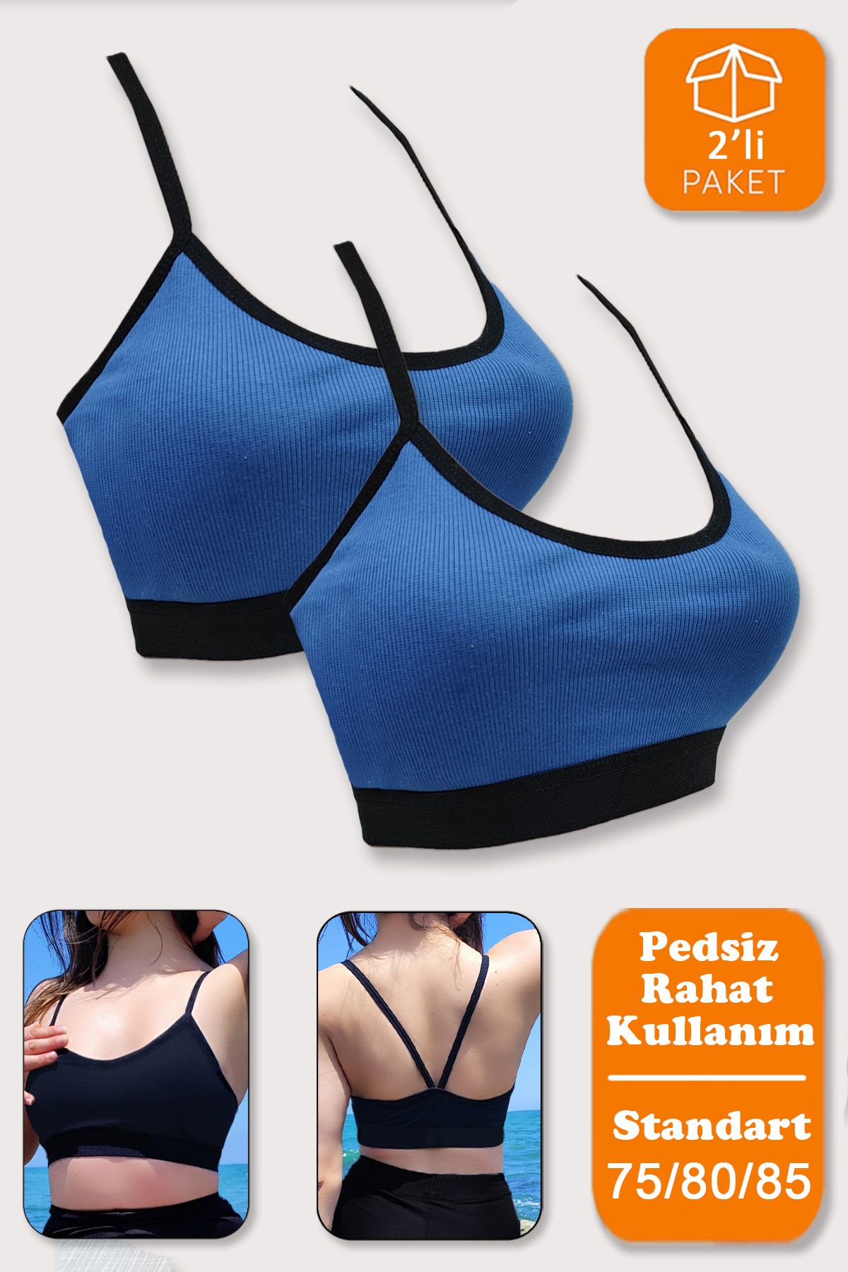 SHİBA Kadın Crop 2'li Paket Pedsiz Spor Sütyeni Yarım Atlet