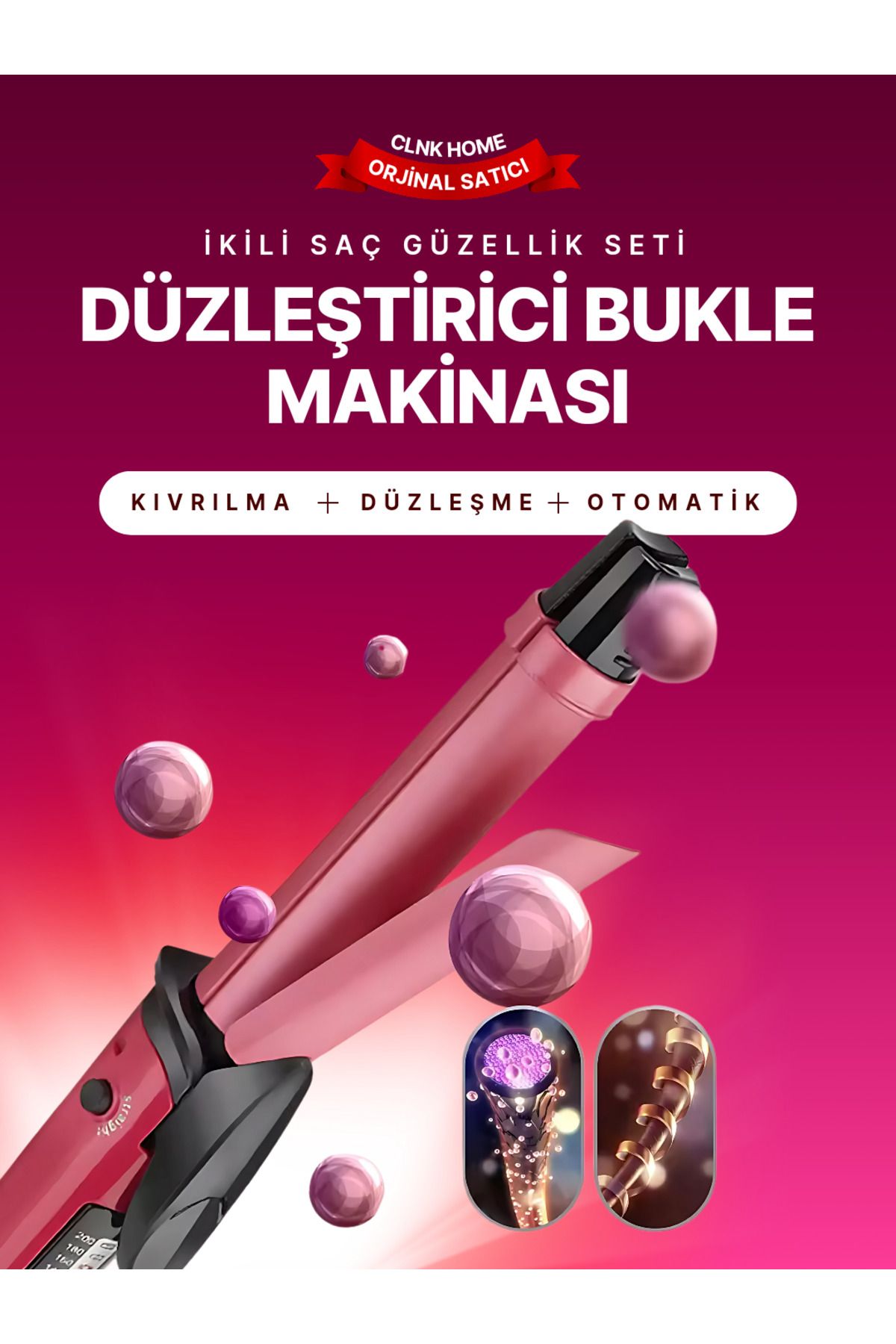 CLNK İkili Saç Güzellik Seti Düzleştirici Bukle Makinası