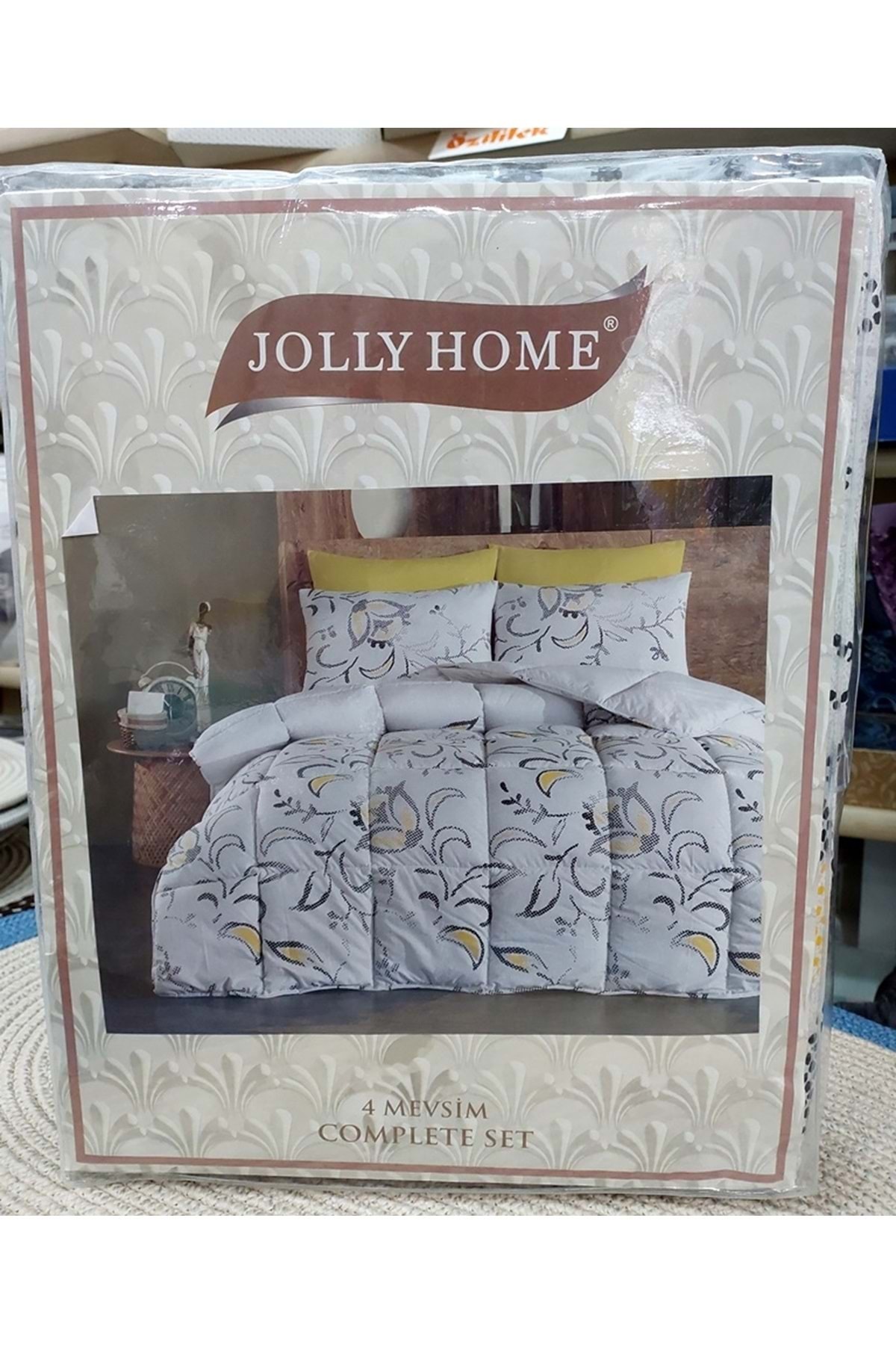 JOLLY HOME-4 Seasons Double Quilted Duvet Cover Set-Manolya Yellow Gray 3