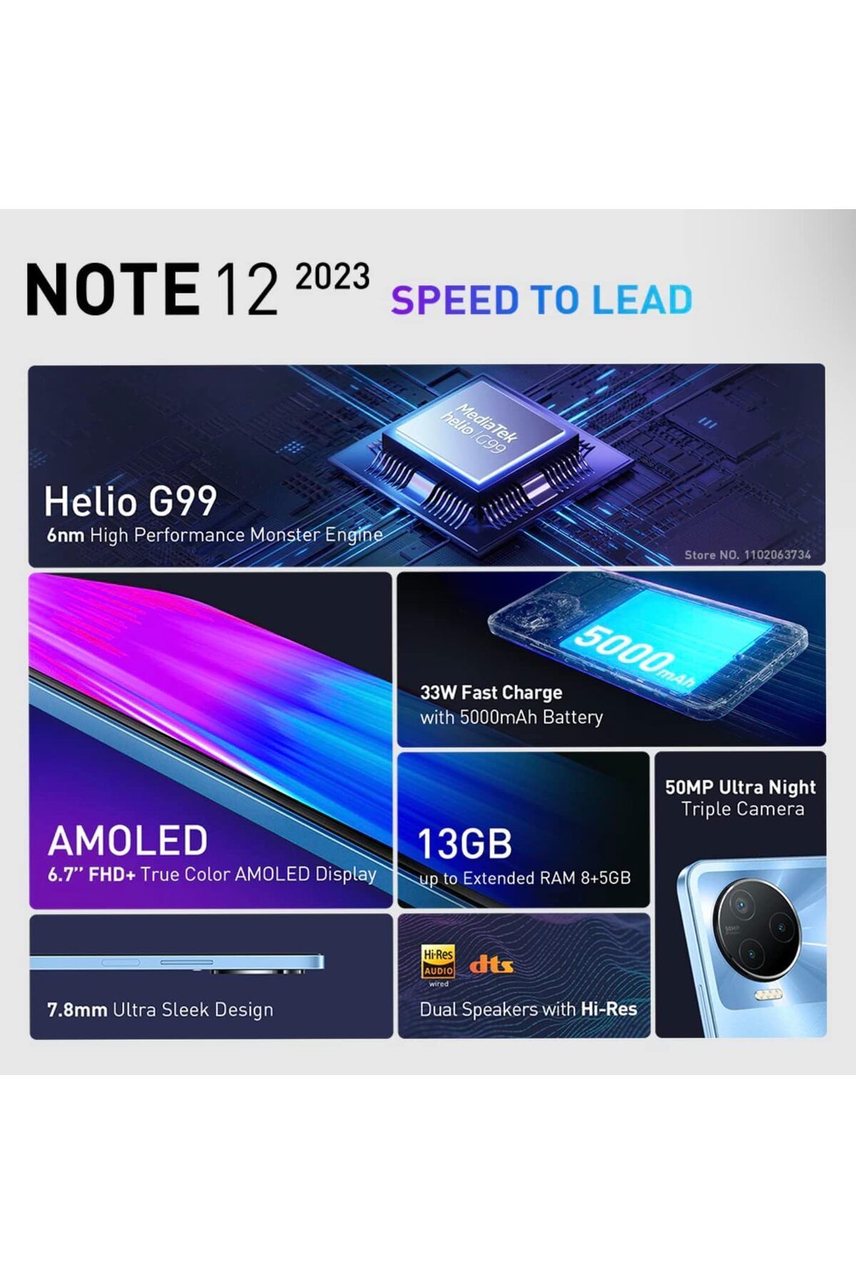 INFINIX-Note 12 2023 256GB+13GB (8GB+5GB) (4G) (Alpine white) 3