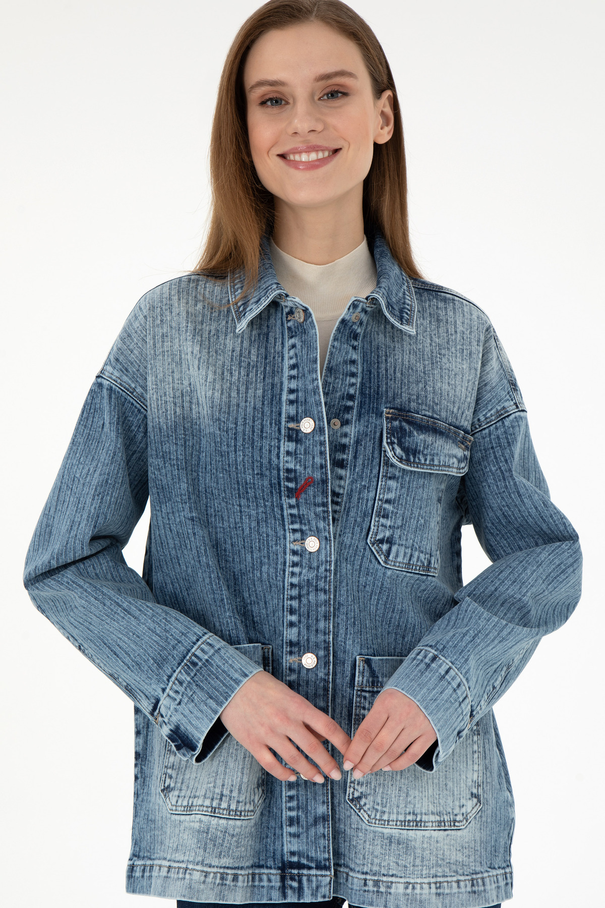 U.S. Polo Assn.  Kadın Açık Mavi Jean Tunik Gömlek 50291134-DN0021 - Görsel 3