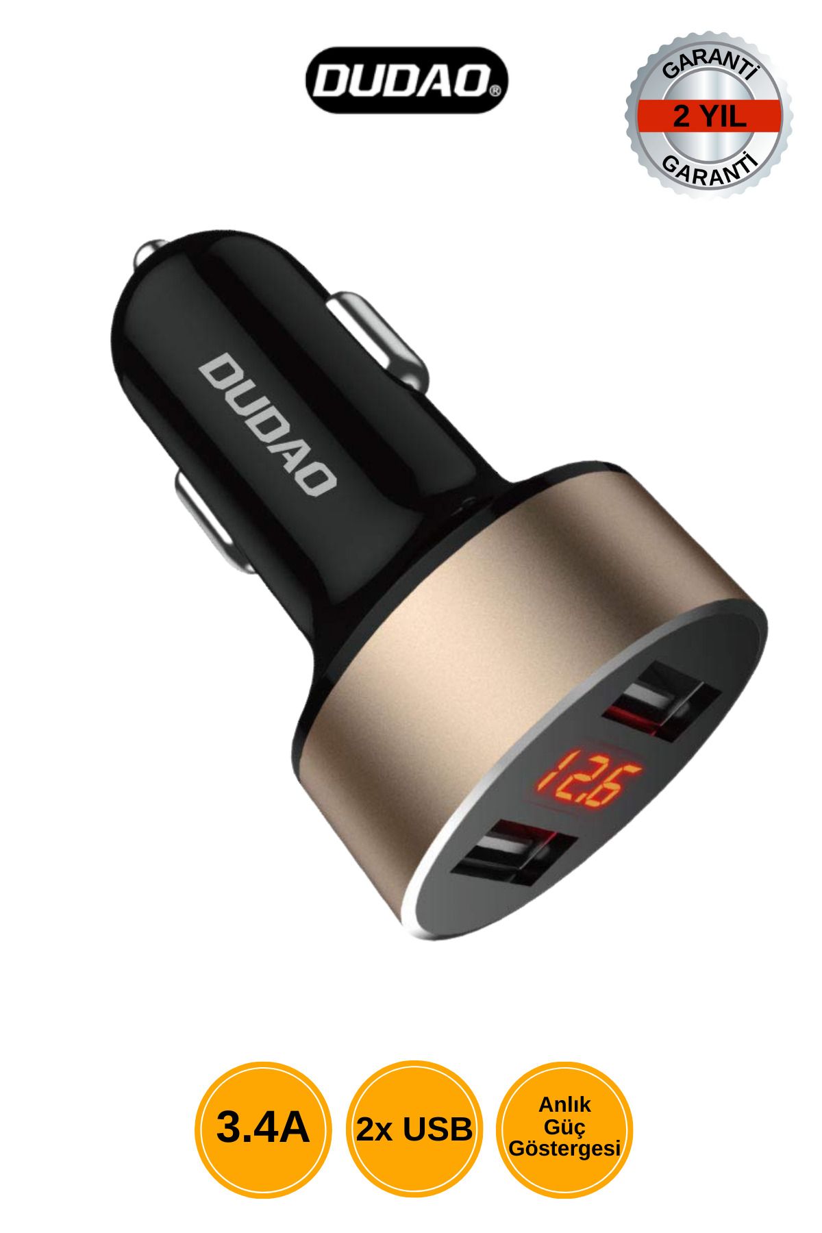 DUDAO - R1S 20W Çakmaklık Süper Hızlı Araç Şarj Cihazı USB Çıkış Aynı Anda 2 Cihazı Şarj Eder 3.4A