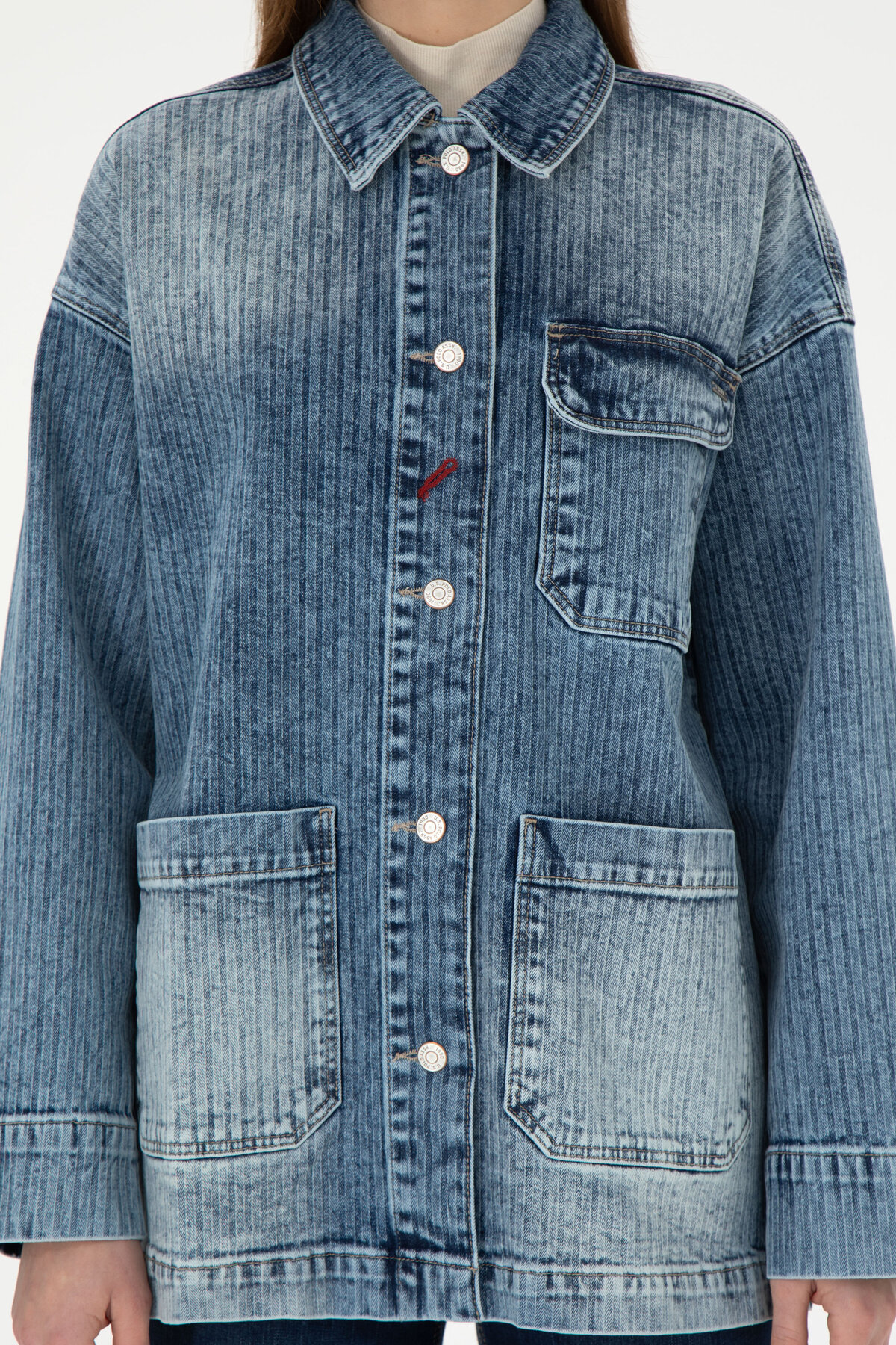 U.S. Polo Assn.  Kadın Açık Mavi Jean Tunik Gömlek 50291134-DN0021 - Görsel 6