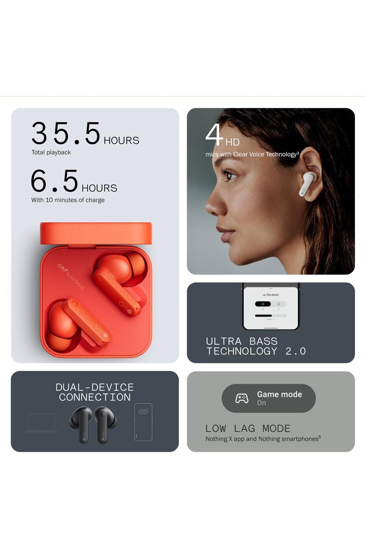 cmf by NOTHING-Buds Wireless Earbuds, 42dB Active Noise Cancellation, 35.5H Playtime, IP54 Waterproo 5