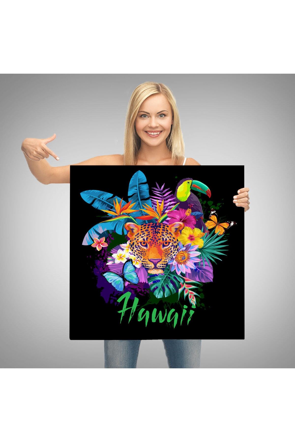 Hawai Temalı Leopar Dekoratif Kanvas Tablo görsel 3