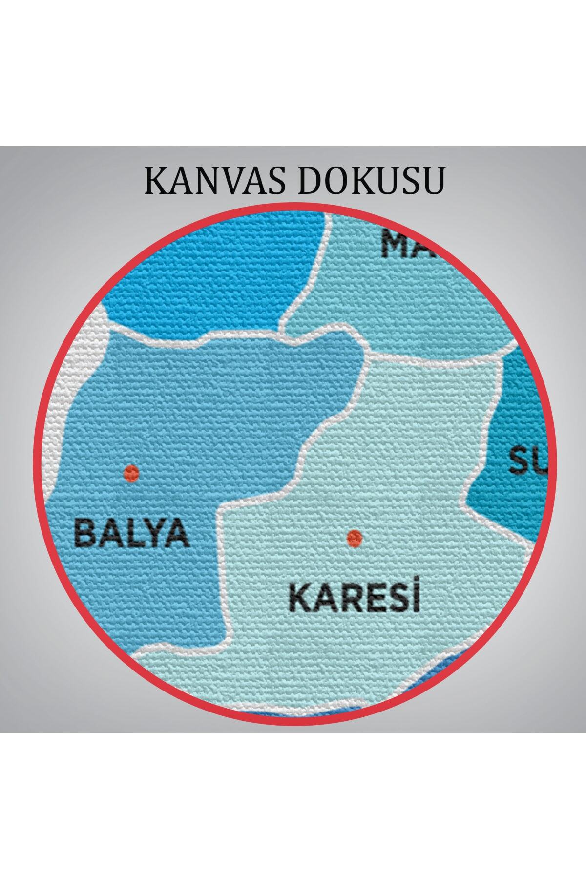 Balıkesir Ili Ve Ilçeler Haritası Dekoratif Kanvas Tablo görsel 6