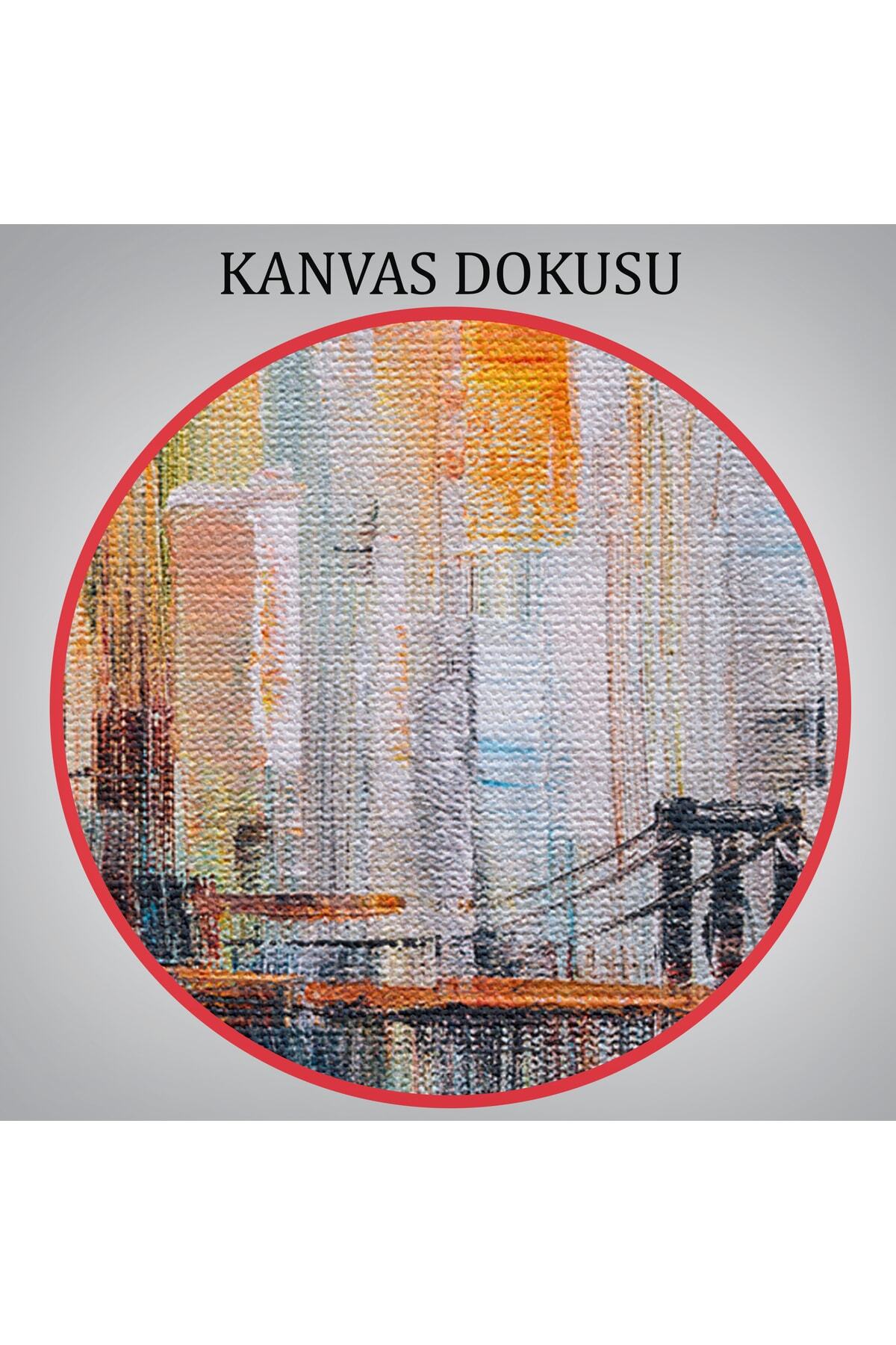 Brooklyn Köprüsü New York Yağlıboya Görünüm Dekoratif Kanvas Duvar Tablosu görsel 7