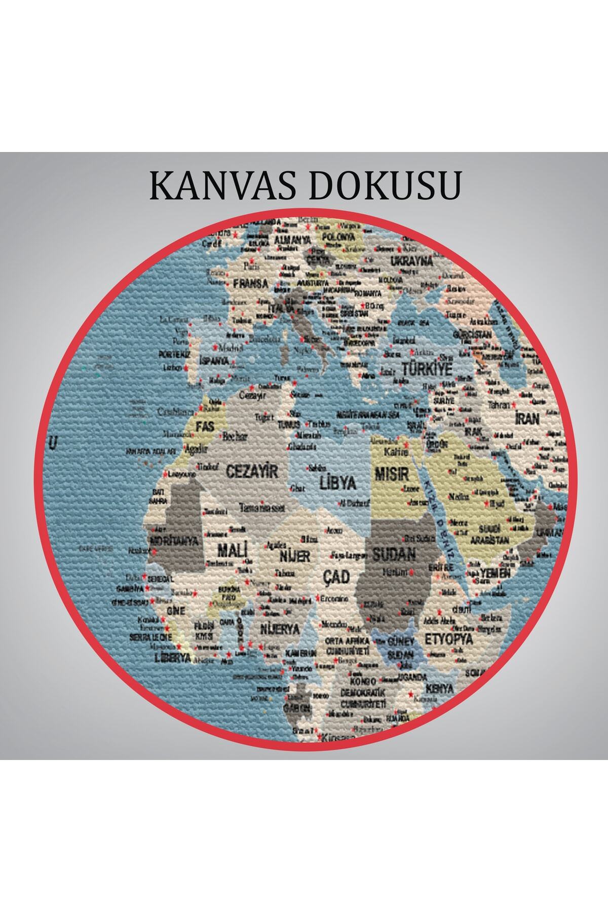 Türkçe Dünya Haritası Ayrıntılı Eğitici-öğretici Okyanuslu Dekoratif Kanvas Tablo görsel 7