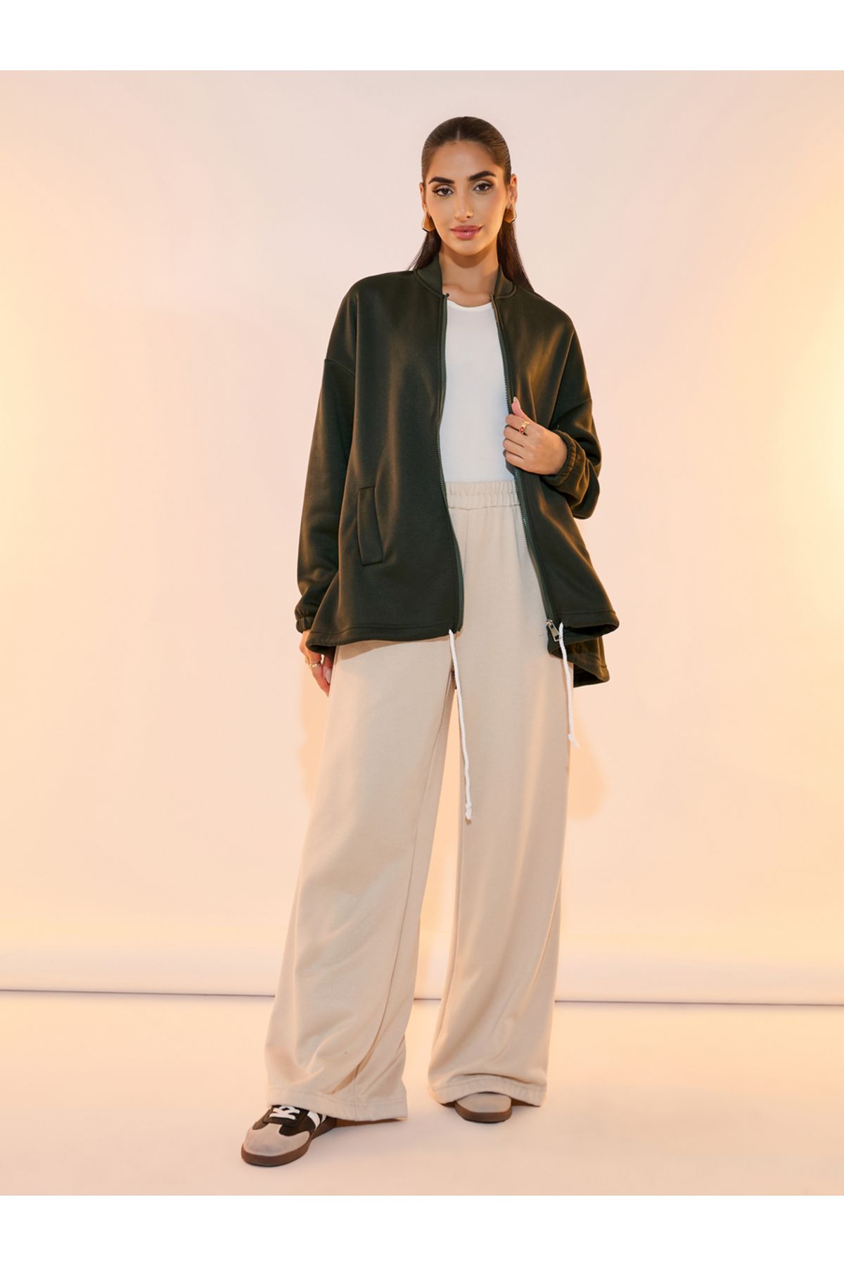 Take Two By Styli-Solid Front Zipper Drawstring Hem Jacket 3