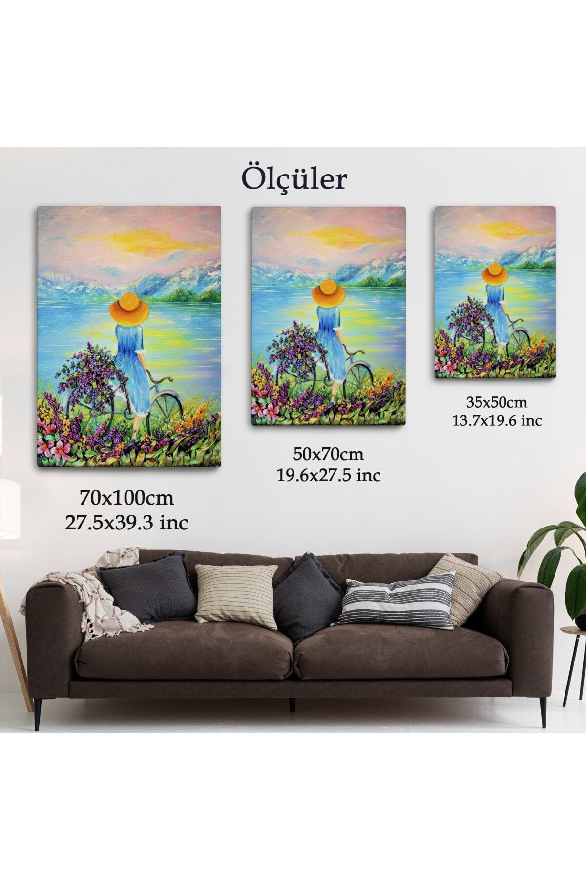 Göl Kenarındaki Bisikletli Kız Dekoratif Duvar Tablosu görsel 5