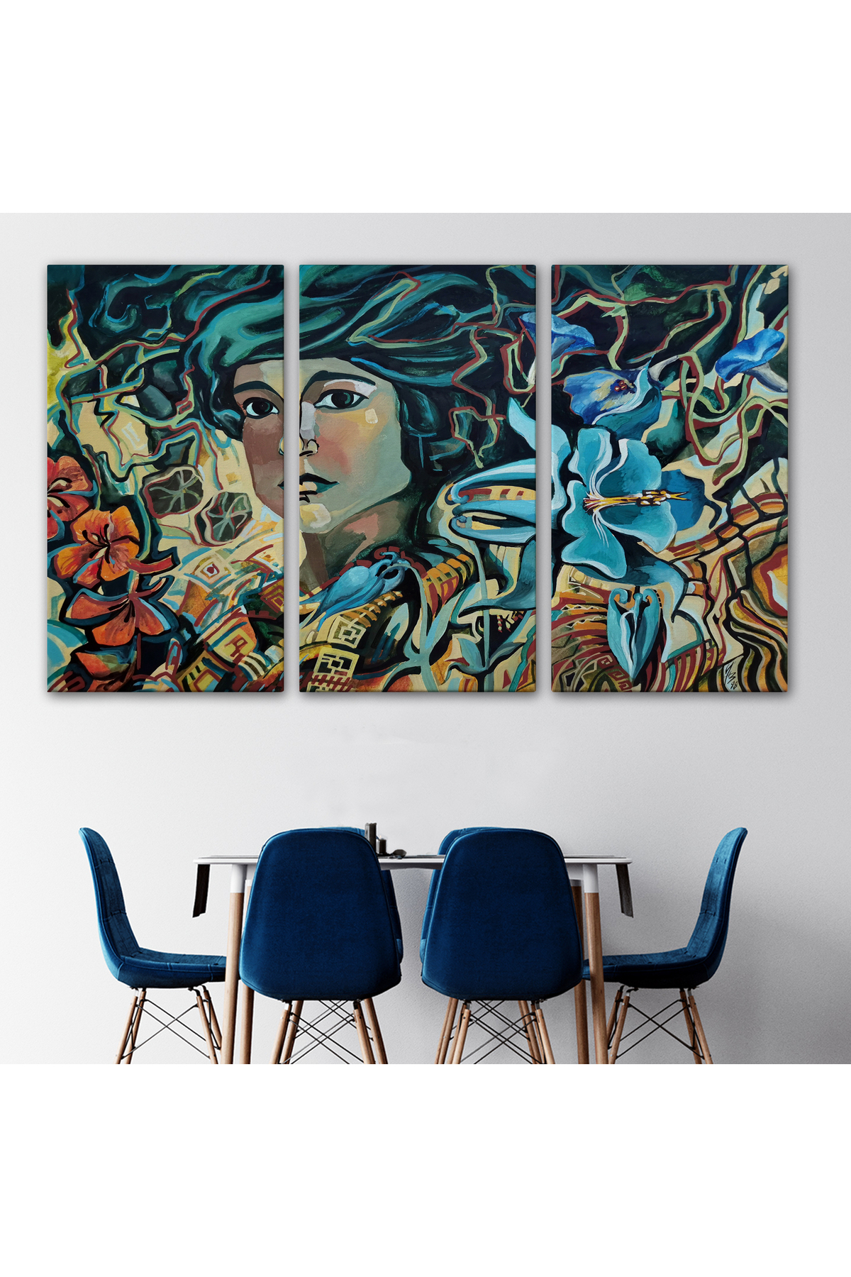 Renkli Zebra Yağlıboya Görünüm Dekoratif Kanvas Duvar Tablosu görsel 3