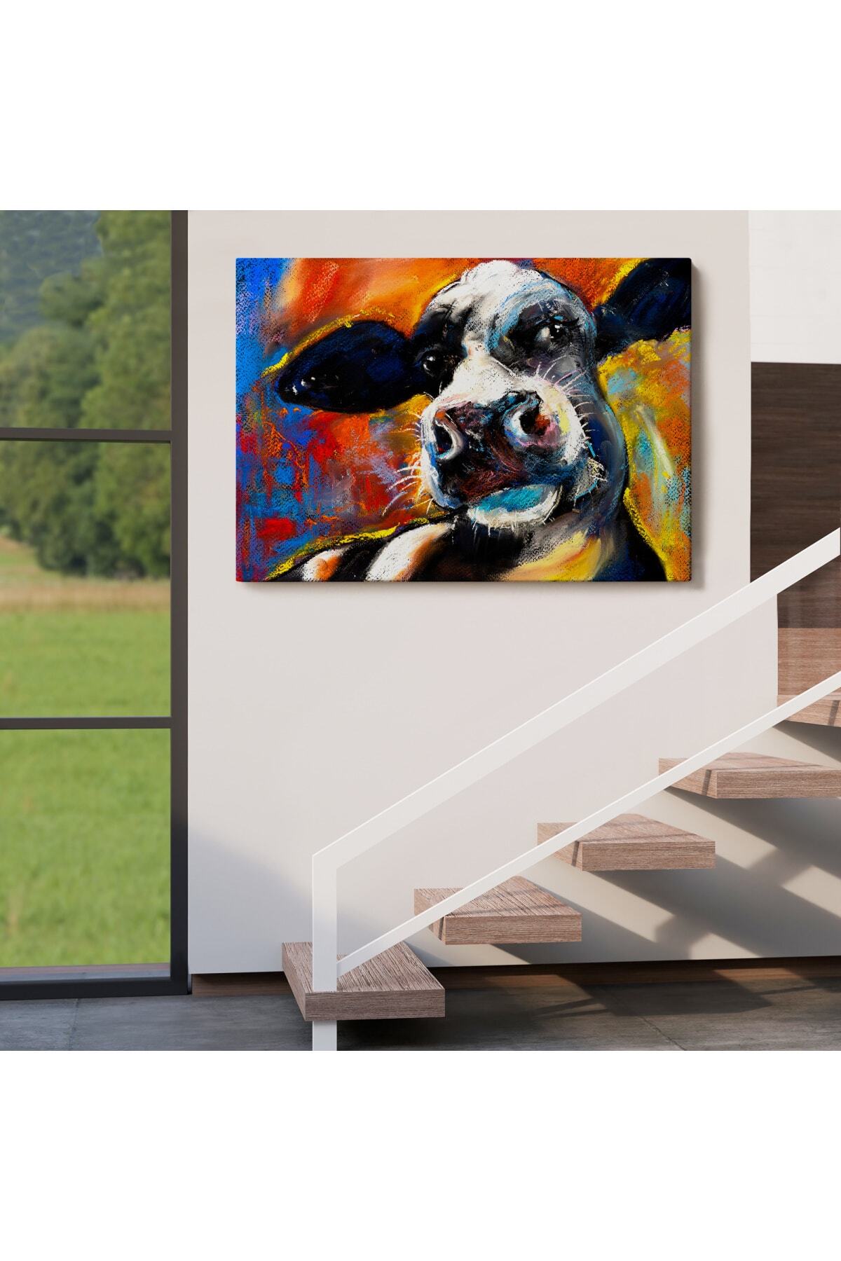 Inek Portresi Modern Sanat Dekoratif Kanvas Duvar Tablo görsel 4