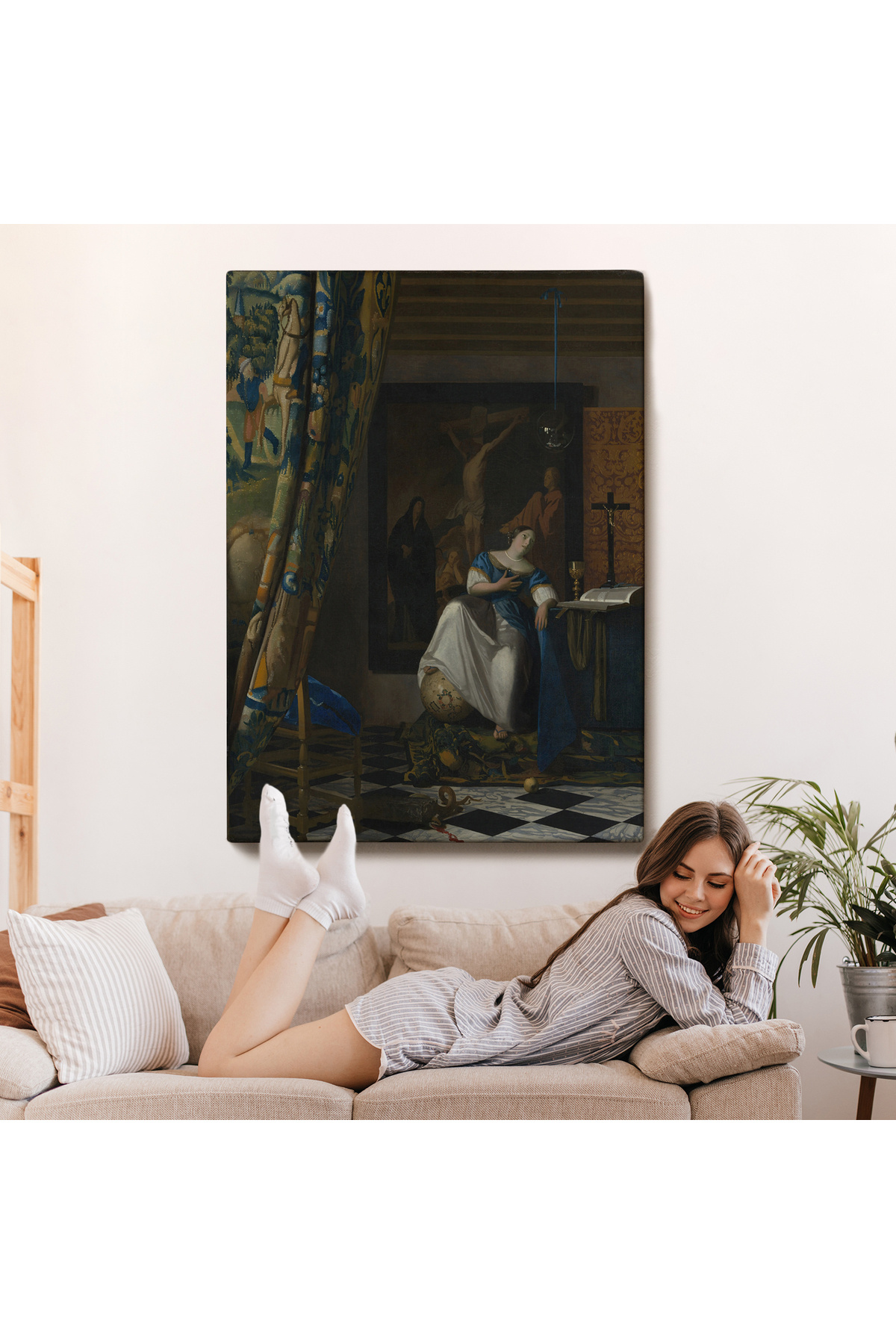 Johannes Vermeer - Katolik İnancının Alegorisi Kanvas Tablo- Allegory Of The Catholic Faith görsel 7