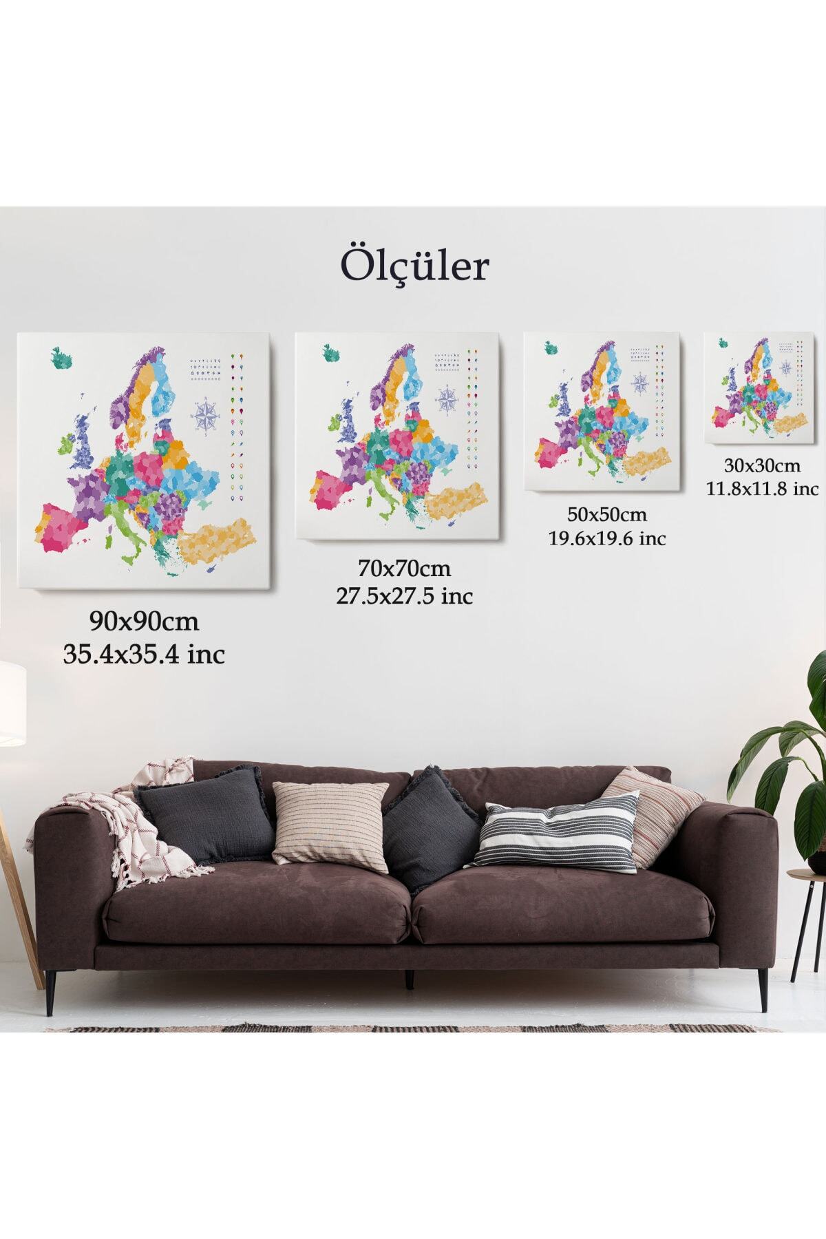 Avrupa Haritası Renkli Dekoratif Kanvas Tablo görsel 6