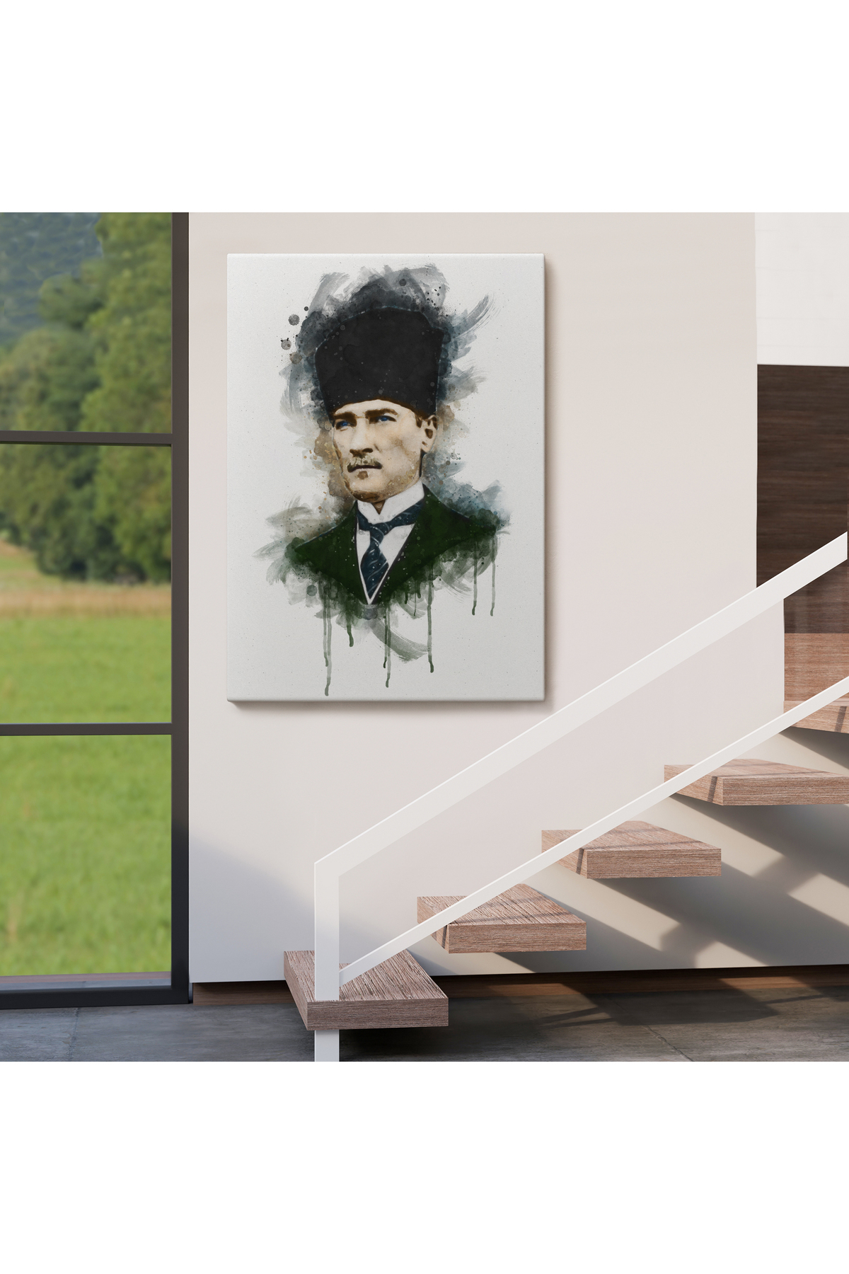 Mustafa Kemal Atatürk'ün Suluboya Görünümlü Portresi Dekoratif Kanvas Tablo görsel 4
